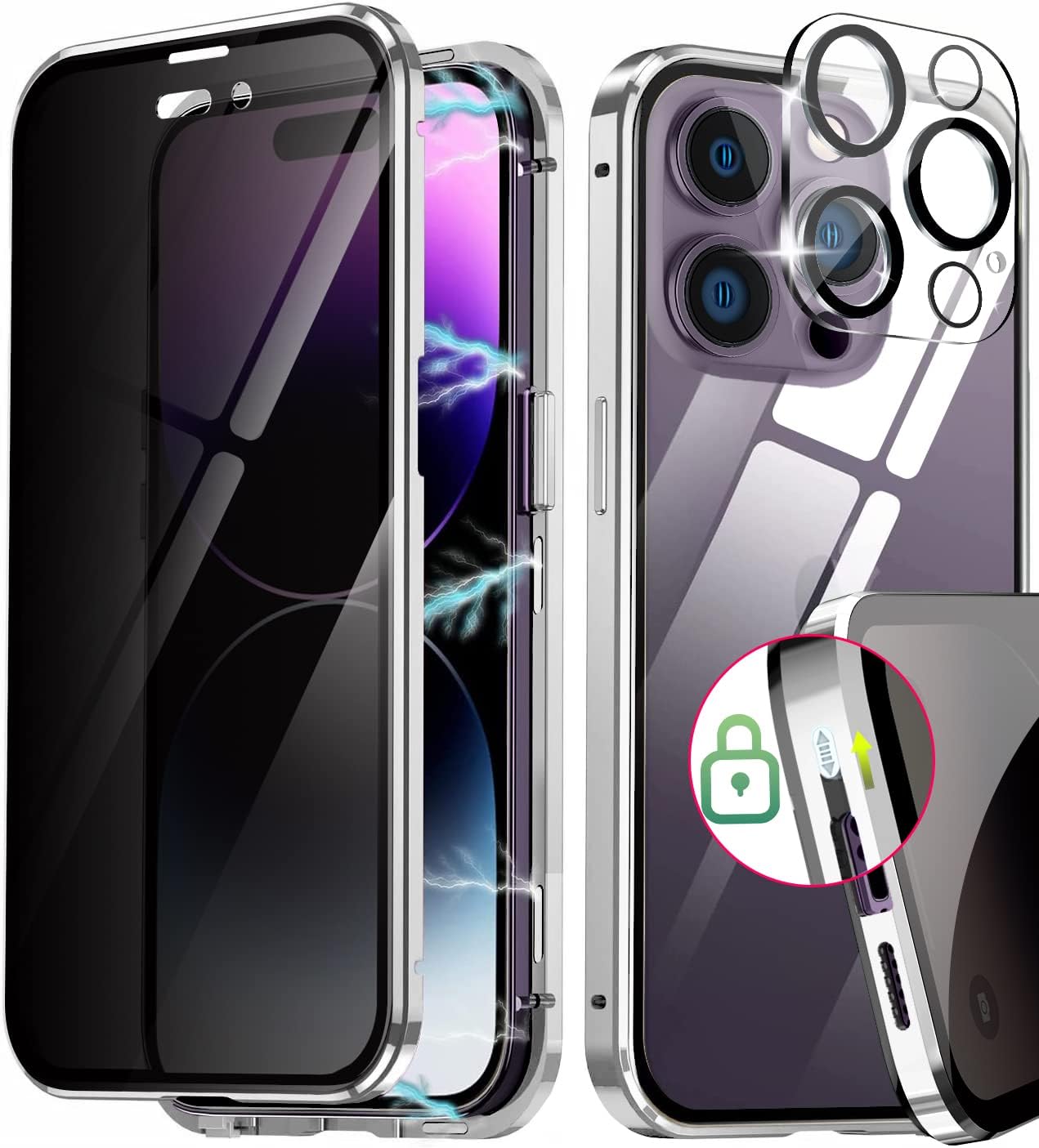 Funda magnética para iPhone 14 Pro Max, 100 % sensibilidad de pantalla, protector de pantalla antimiradas, doble cara 9H, vidrio 9H, privacidad para