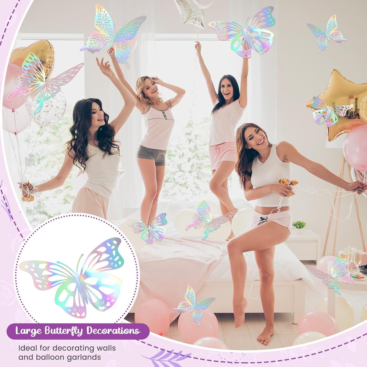 Yeaqee Juego de 24 piezas de decoración de pared de mariposas grandes en 3D, 2 tamaños y 3 estilos, calcomanías grandes para cumpleaños, baby