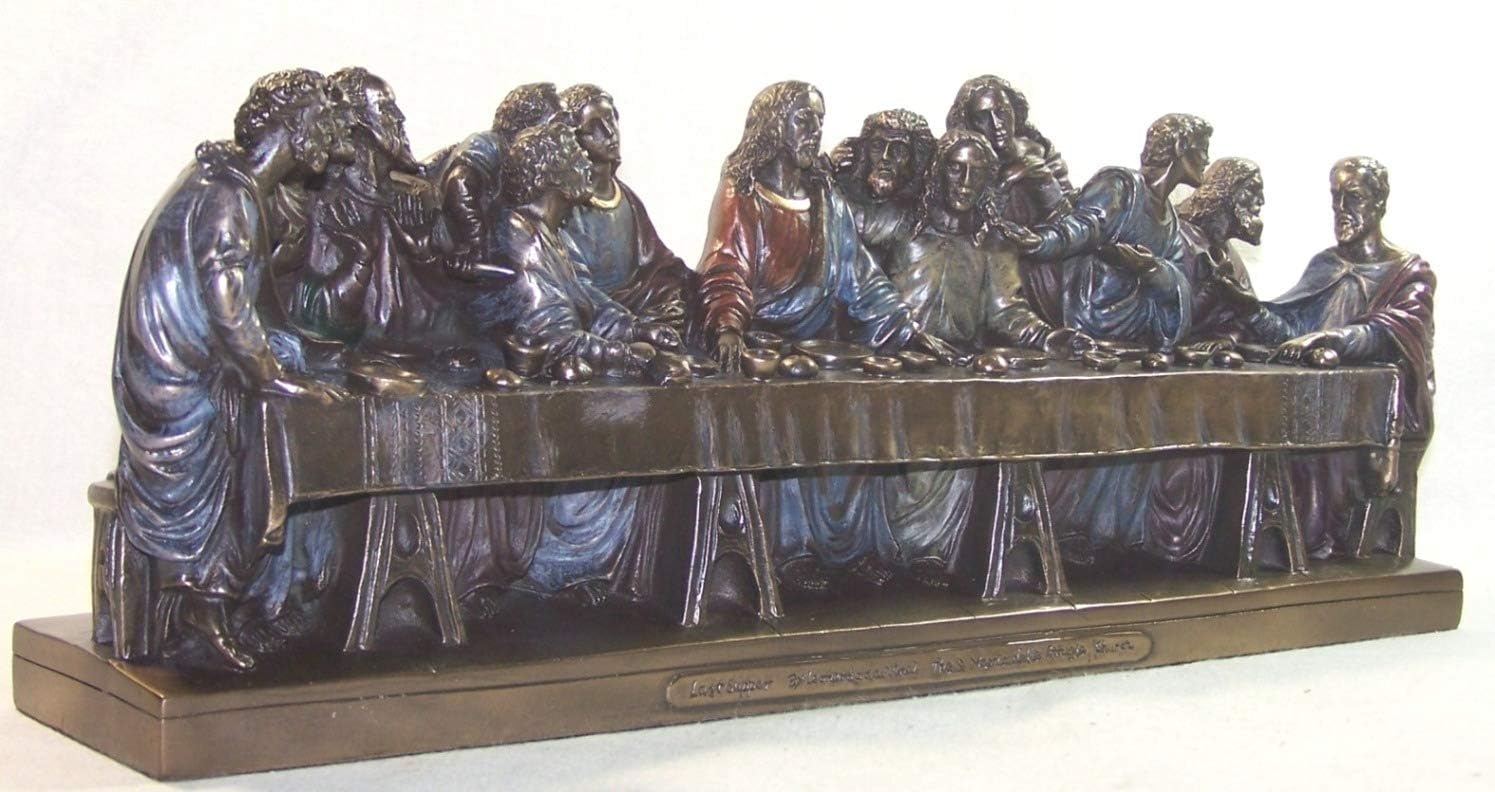 US 14.25 pulgadas La última cena estatua de bronce fundido en frío, Leonardo Da Vinci