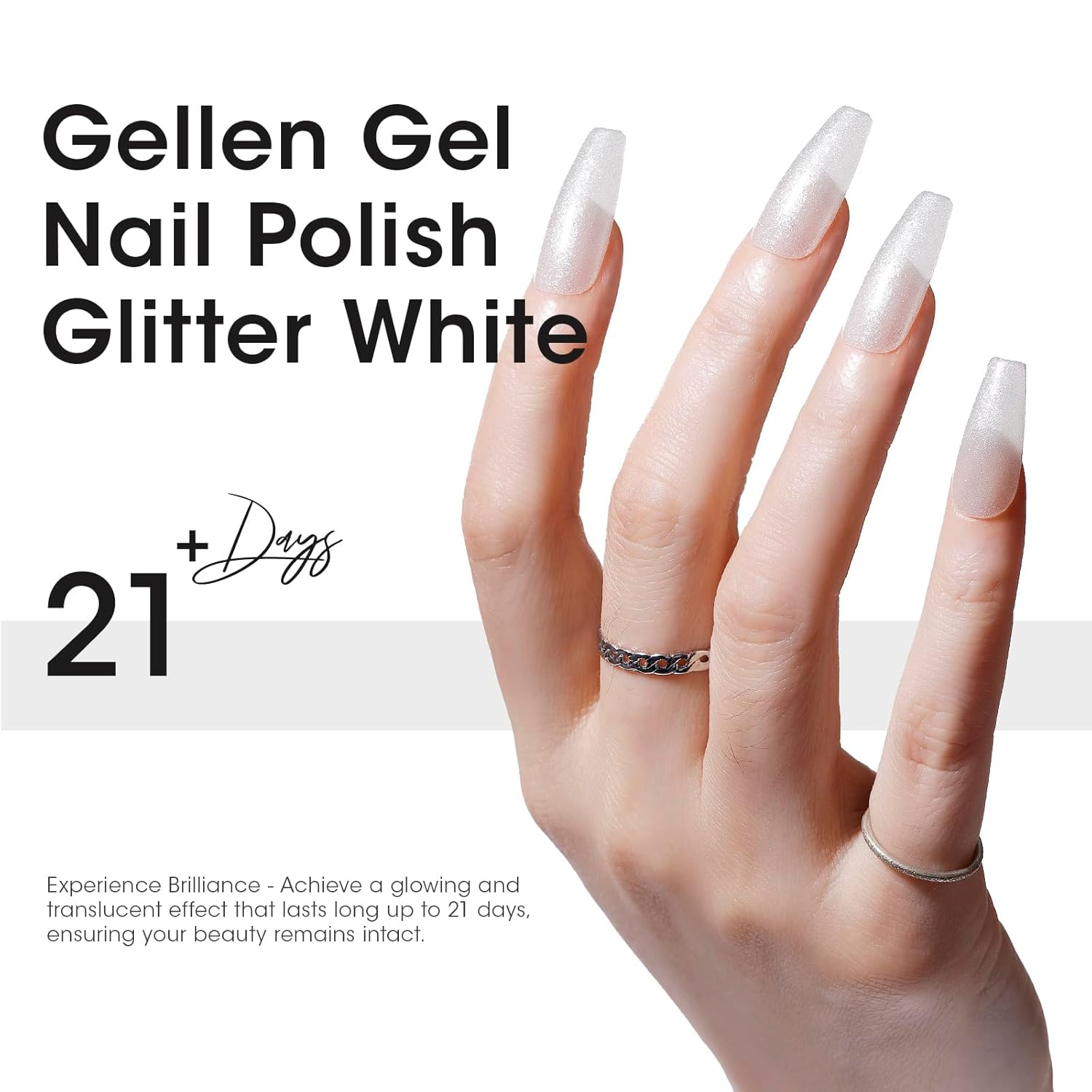 Gellen Esmalte de uñas de gel de gelatina blanco con purpurina, esmalte de uñas blanco brillante para regalo, kit de manicura de uñas LED para salón