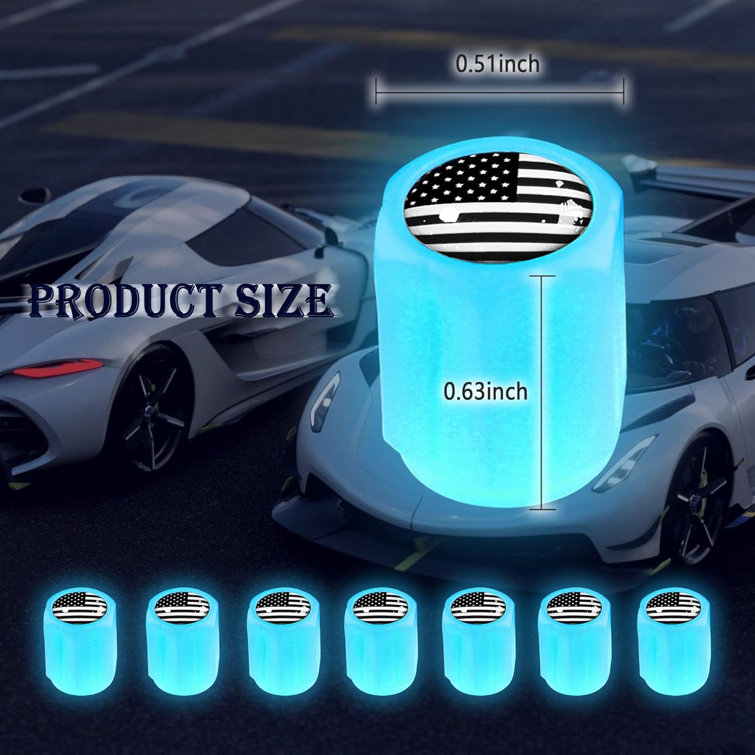 Tapón de válvula de neumático luminoso con bandera estadounidense para automóvil, accesorios para tapones de neumáticos de automóvil, paquete de 8,