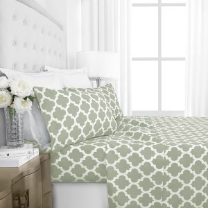 Sábanas de cama y funda de almohada impresa Egyptian Luxury 1800 Hotel Collection, patrón cuadrifolio, fundas grandes, resistente a arrugas y al Sábanas de cama y funda de almohada impresa Egyptian Luxury 1800 Hotel Collection, patrón cuadrifolio, fundas grandes, resistente a arrugas y al