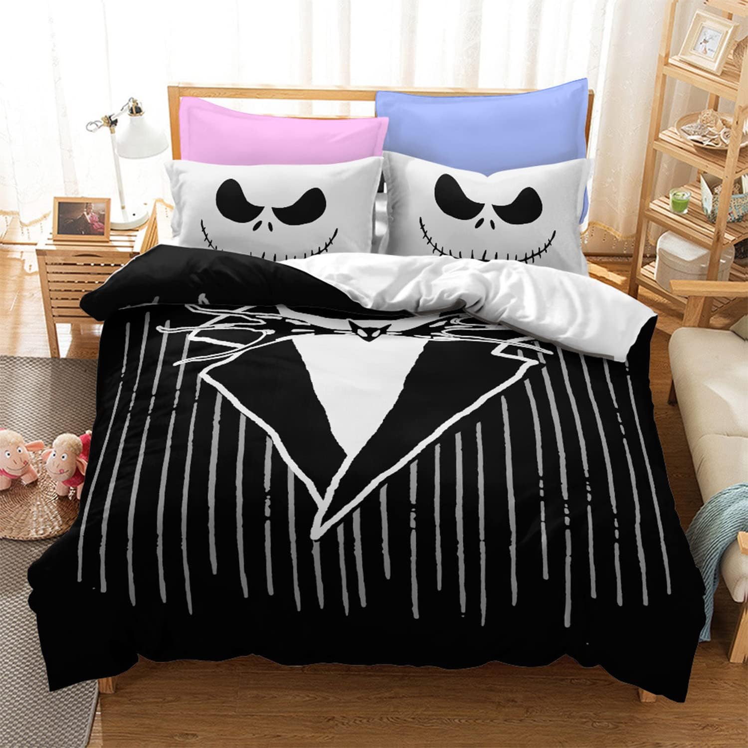 Felu Bedding – Juego de funda de edredón para niños, diseño de pesadilla antes de Navidad, con 1 funda de edredón y 2 fundas de almohada (tamaño