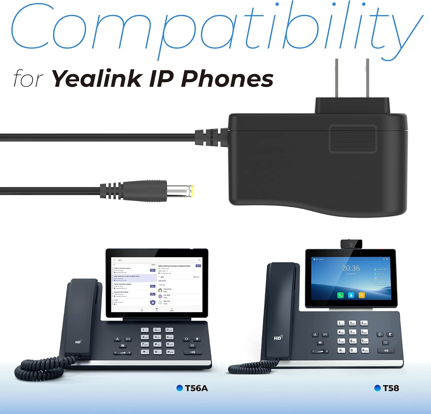 ANTOBLE Adaptador de corriente compatible con Yealink T54W Fuente de alimentación Yea-ps5v2000us Voip Adaptadores de Teléfono para el Hogar Cargador