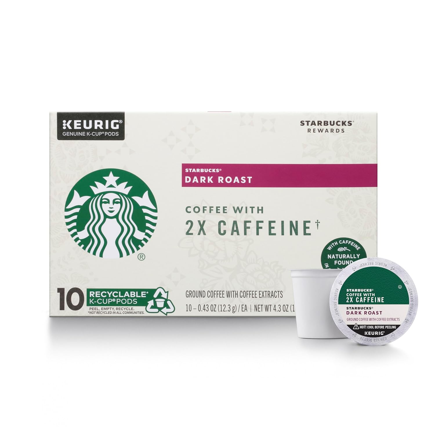 Starbucks K-Cups de café tostado oscuro con 2 veces más cafeína, cápsulas de café para cafeteras Keurig, 1 caja (10 cápsulas)