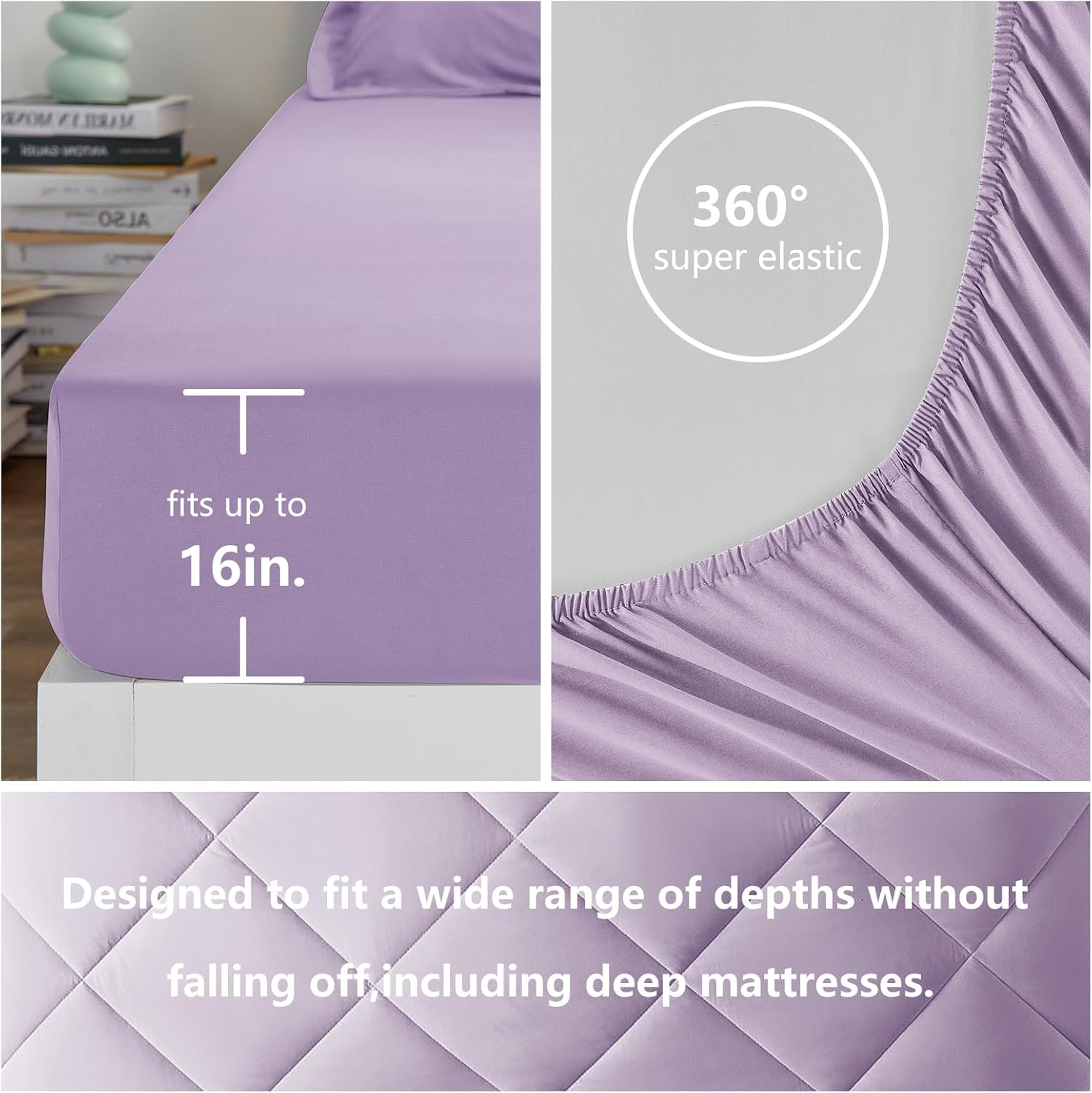CozyLux Juego de edredón King con sábanas de 7 piezas, ropa de cama en una bolsa, color morado claro para todas las estaciones, juegos de ropa de