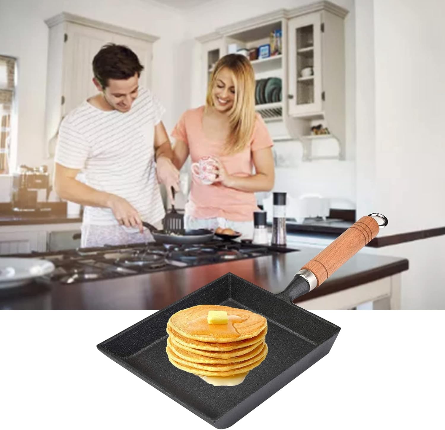 Tamagoyaki – Sartén japonesa para tortilla, sartén rectangular, mini sartén para huevos con mango de madera, sartén de tortilla de hierro para