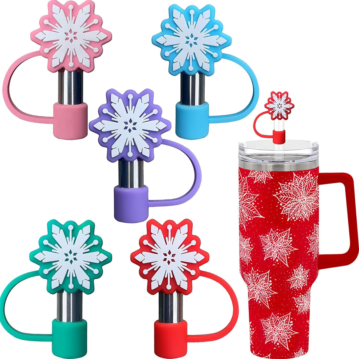 Tapa de popote para Stanley Cup  5 piezas de popote de silicona compatible con vaso Stanley de 40 onzas con asa  Fundas de popote reutilizables para