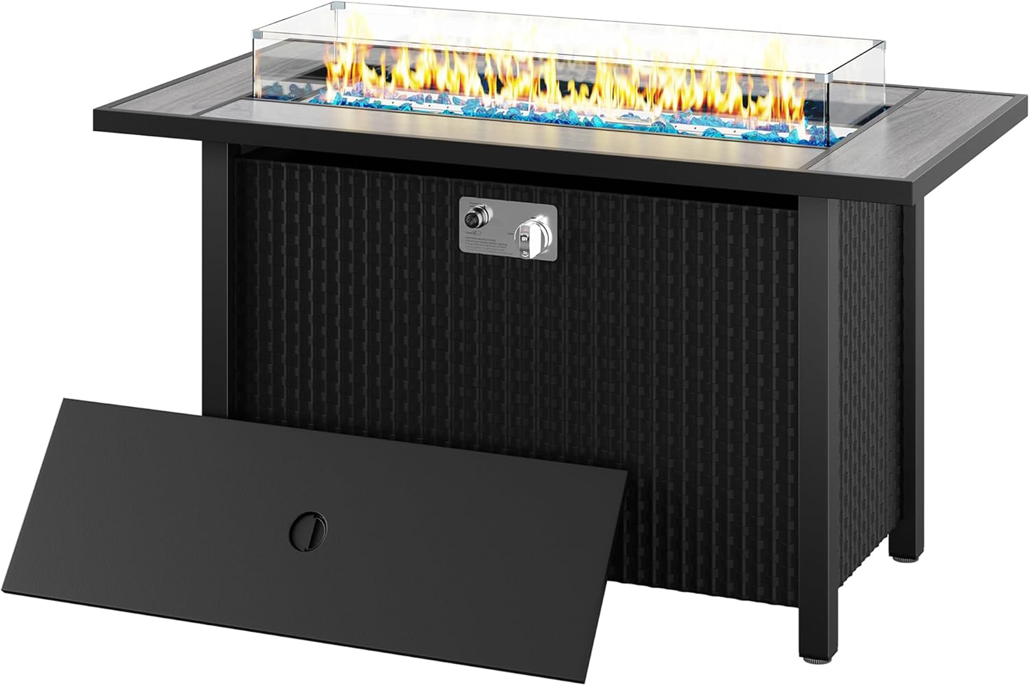 JAMFLY Mesa para fogata de propano para exteriores de 45 pulgadas con tapa, fogatas de gas de 50,000 BTU para patio exterior con protector de viento