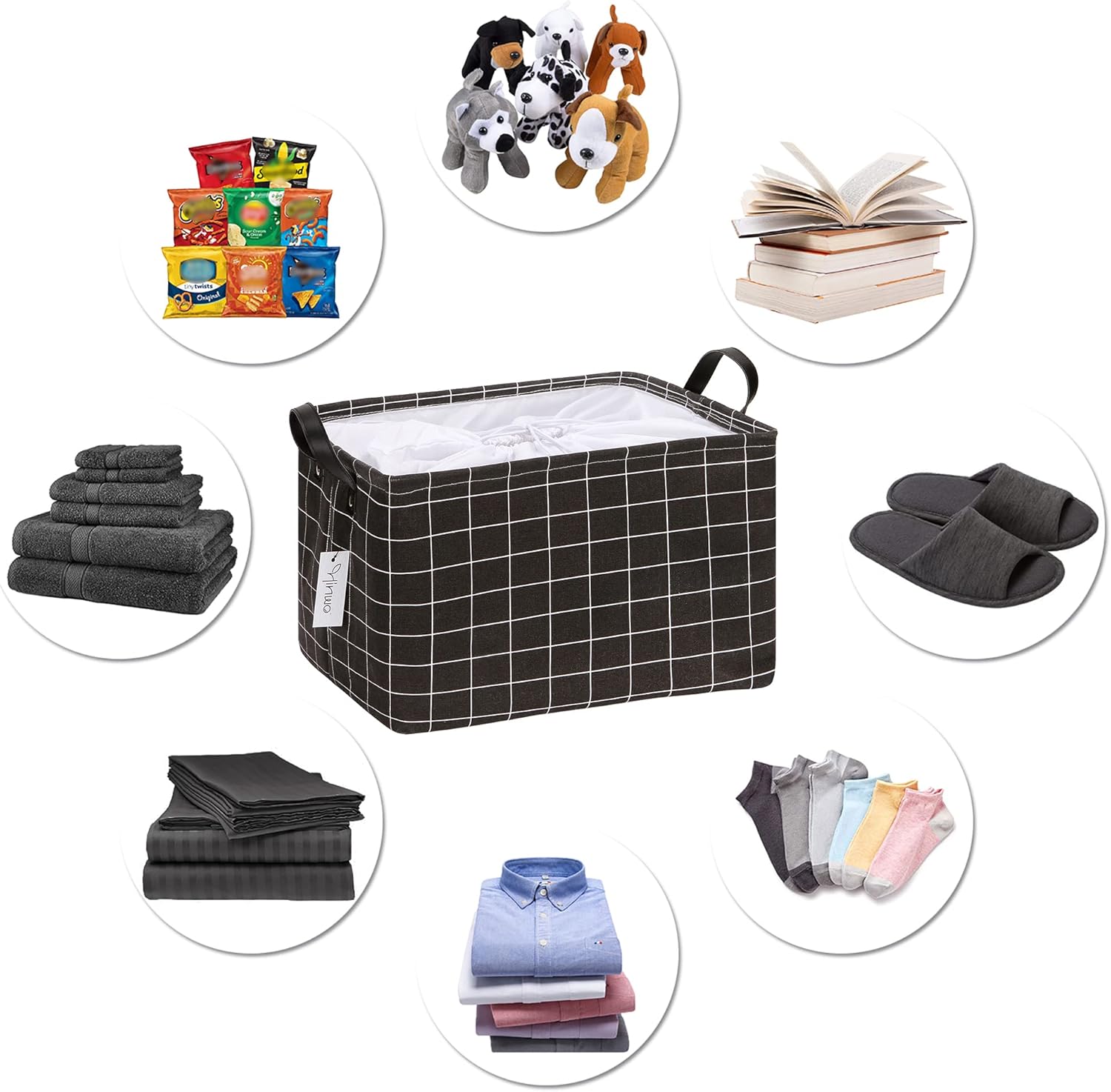 Hinwo Cesta de almacenamiento grande de tela de lona con asas, contenedor rectangular de 33L8.6 galones, caja de almacenamiento plegable, ropa,