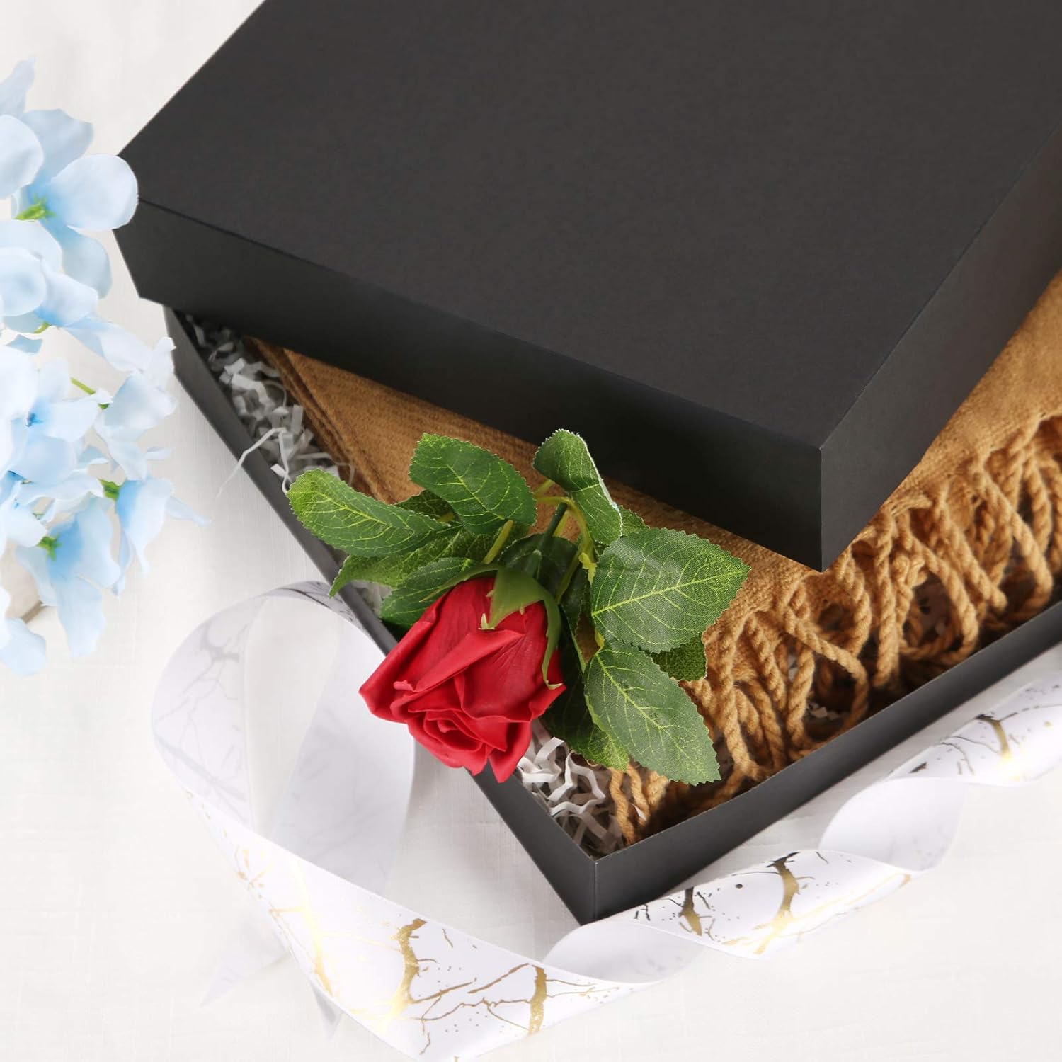 JINMING 6 cajas de regalo extragrandes con tapas de 17 x 11 x 2.5 pulgadas, cajas de regalo de tela negra, cajas de regalo de ropa (negro mate)