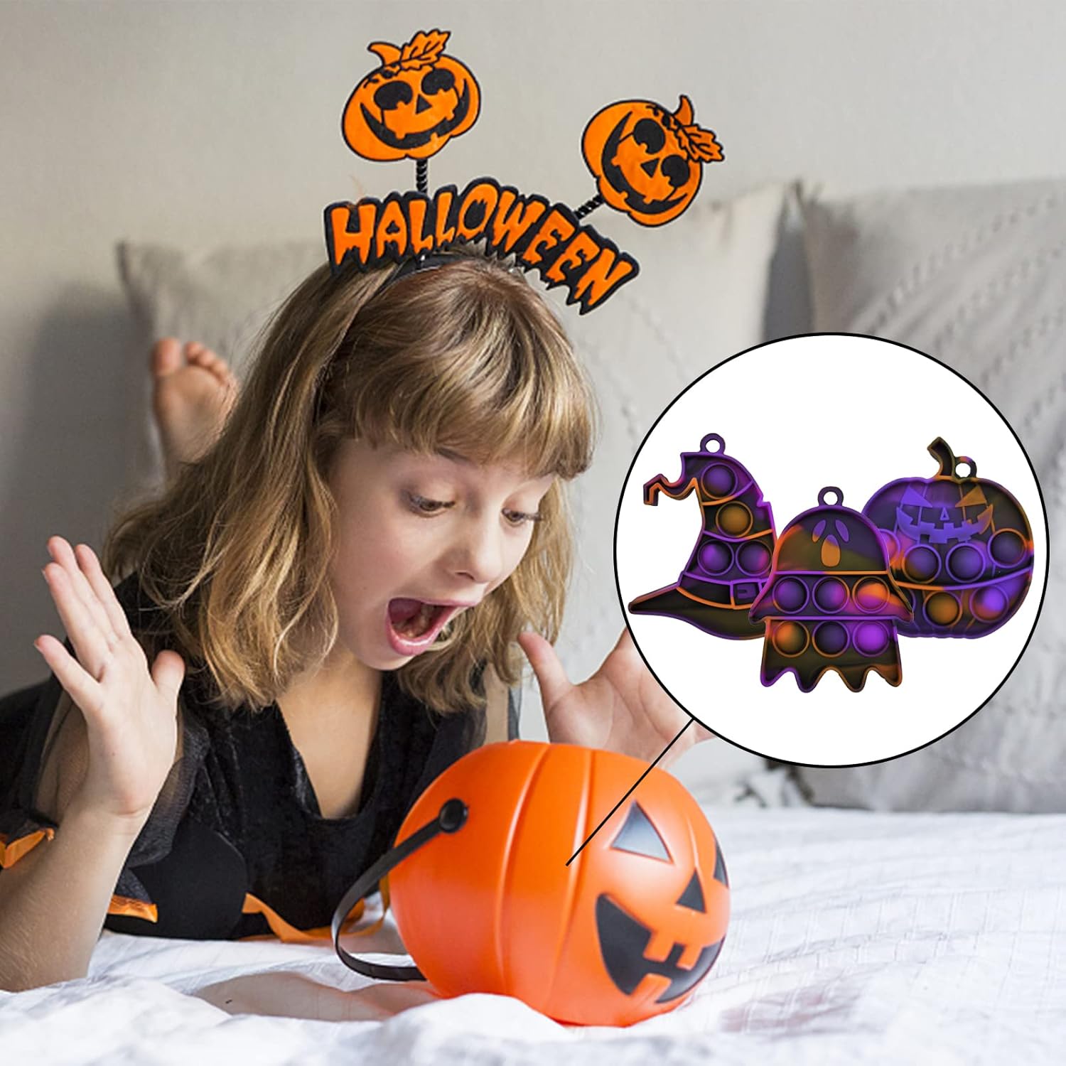 30 piezas de Halloween Pop It, recuerdos de fiesta de Halloween, mini llavero de juguete para la ansiedad, juguete para aliviar el estrés, bolsas de