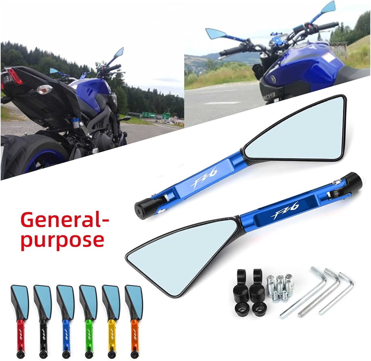 Espejo universal de motocicleta CNC aluminio retrovisor 0.315 in 0.394 in espejo retrovisor lateral para Yamaha FZ6 FZ-6 FZ6N FZ6S FAZER (color