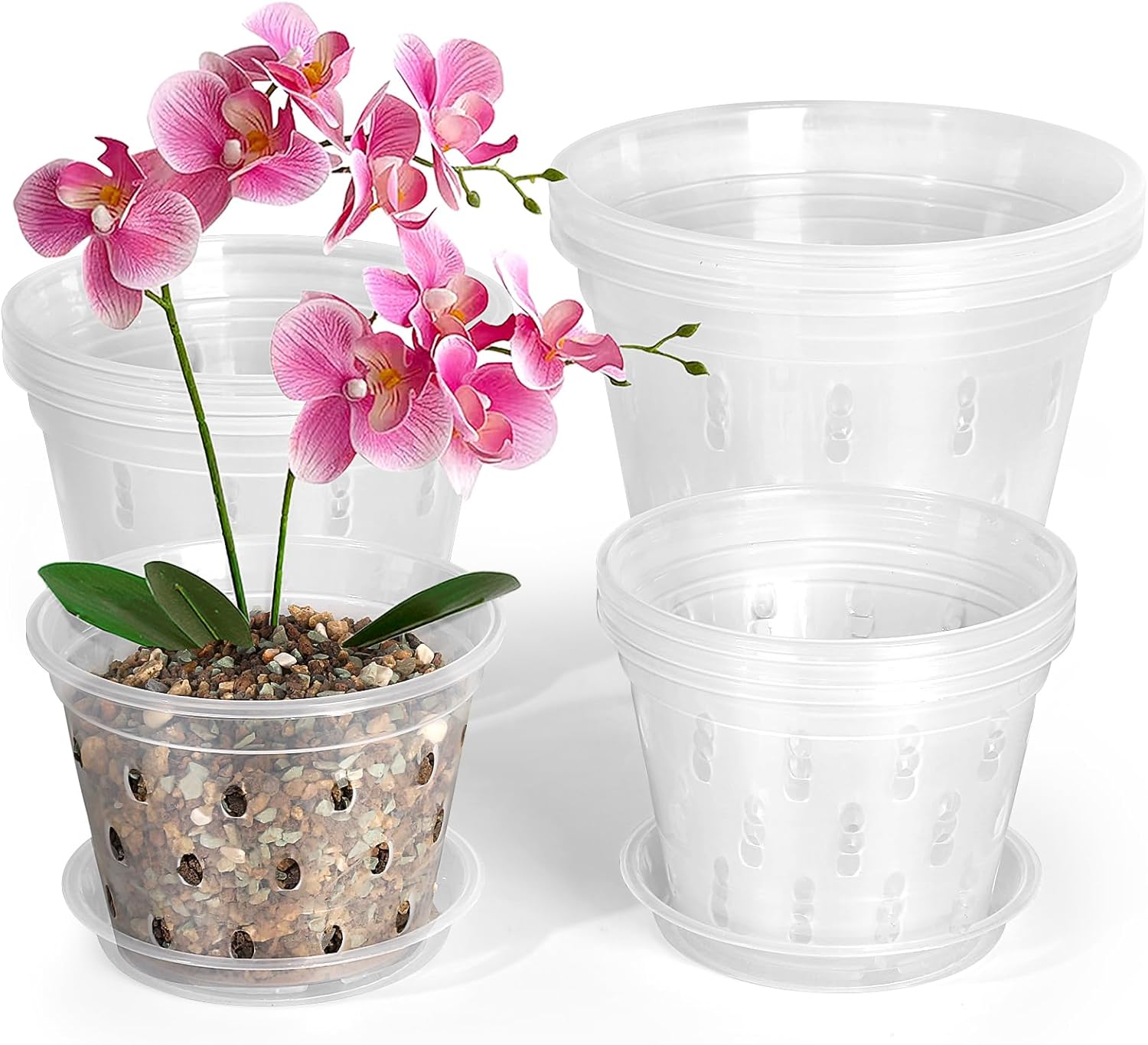 RAOOKIF Paquete de 9 macetas de orquídeas transparentes para trasplantar 5, 6 y 7 pulgadas, macetas de plástico para orquídeas con agujeros y
