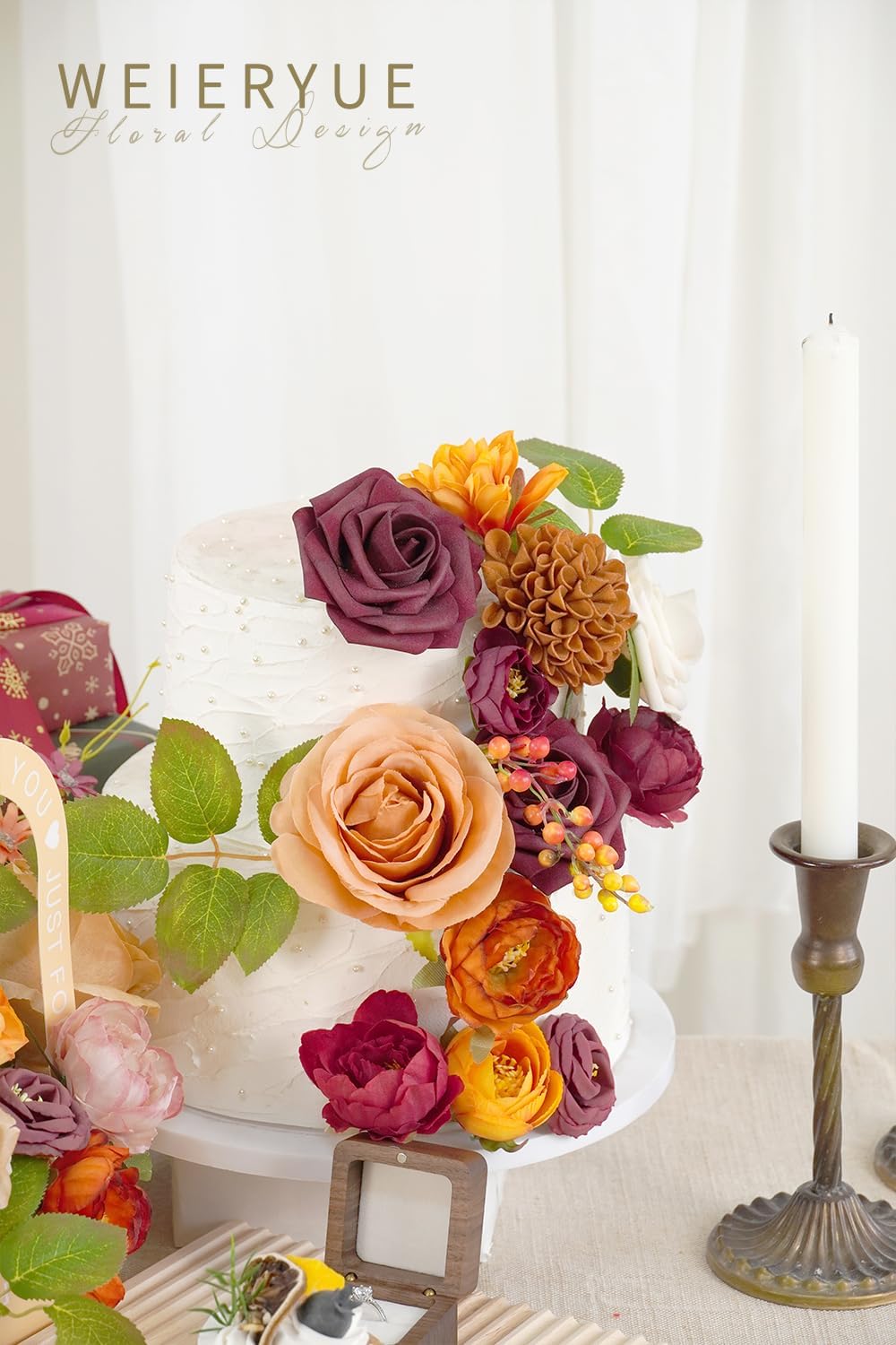 WEIERYUE Juego de flores artificiales de seda para decoración de otoño, flores falsas de seda para centros de mesa, decoración de pasteles, ramos de