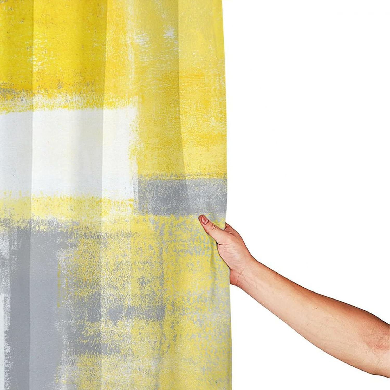 Cortinas de ducha con pintura de arte abstracto, cortinas de ducha con estampado 3D de acuarela gris y amarillo, juego de cortinas de baño con 12