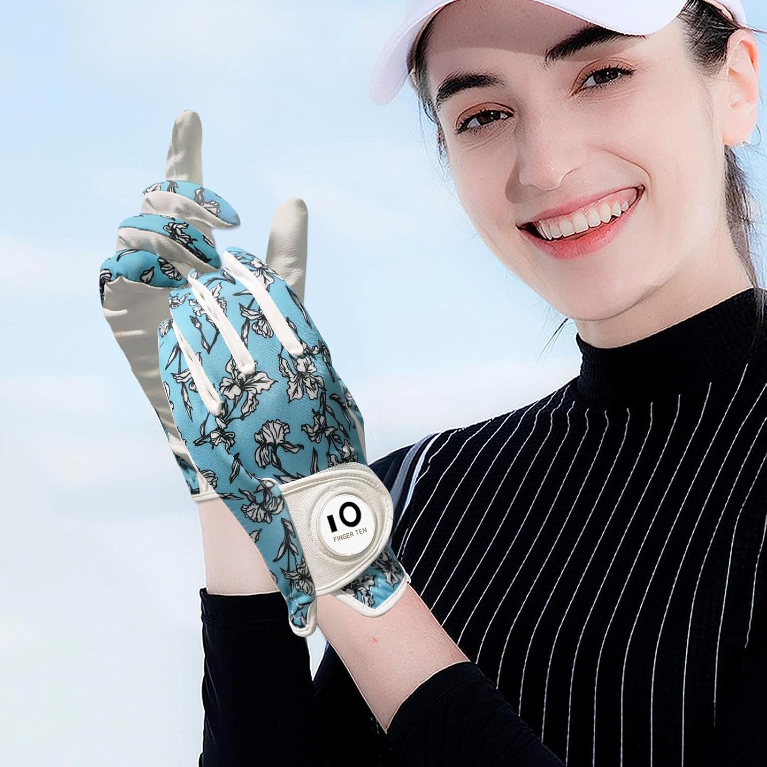FINGER TEN Guantes de golf para mujer, mano izquierda y derecha, de cuero, con marcador de bola, guantes de colores para mujeres diestras y zurdas,
