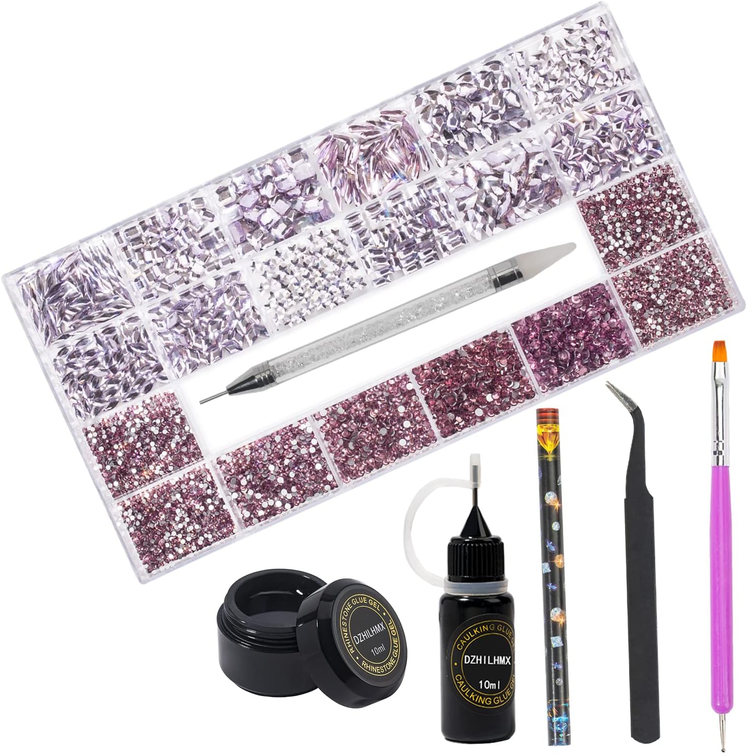 Juego de 4300 diamantes de imitación de cristal para uñas, cuentas de cristal rosa AB multiforma, piedras preciosas de vidrio con parte trasera