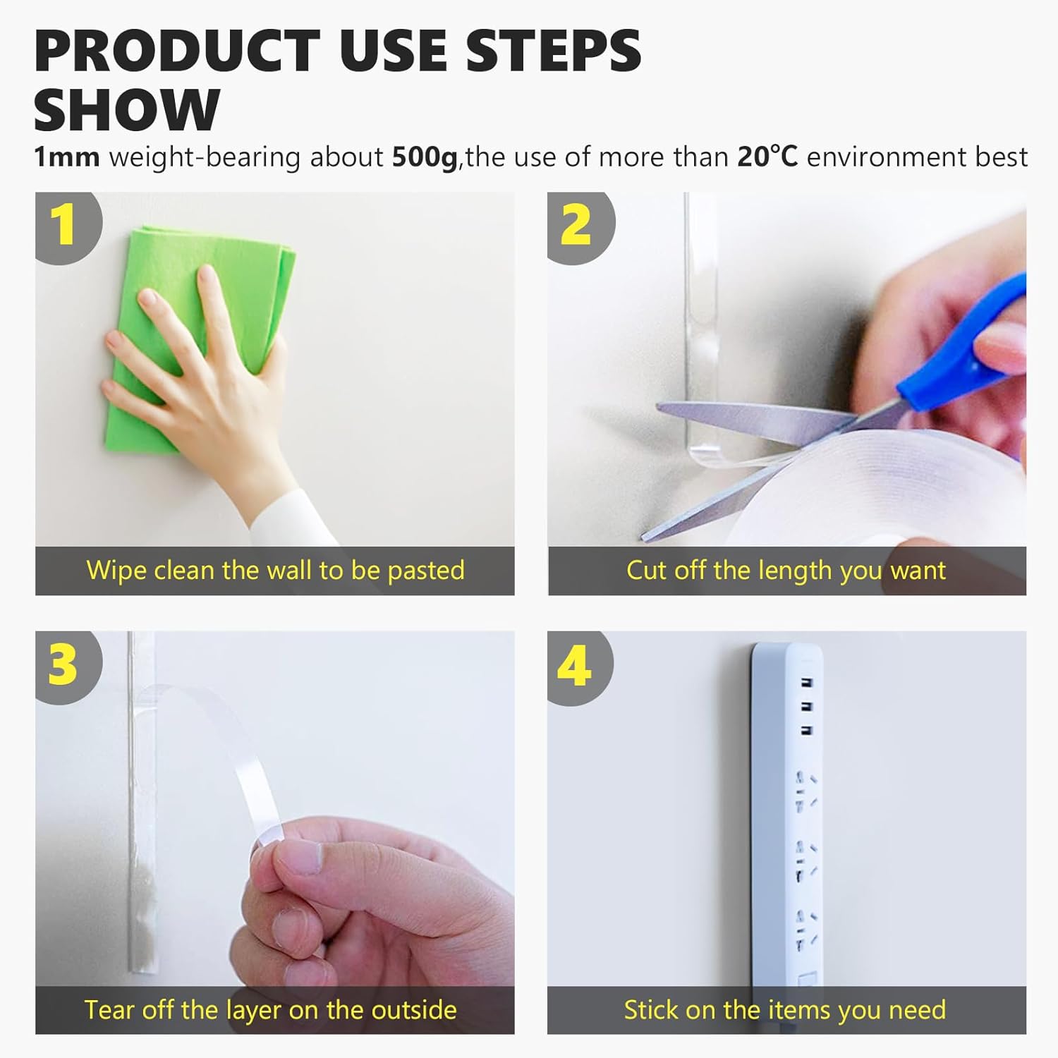 Cinta de doble cara resistente, material nano-acrílico, lavado y reutilizable, autoadhesivo, protección del medio ambiente, cinta de pared