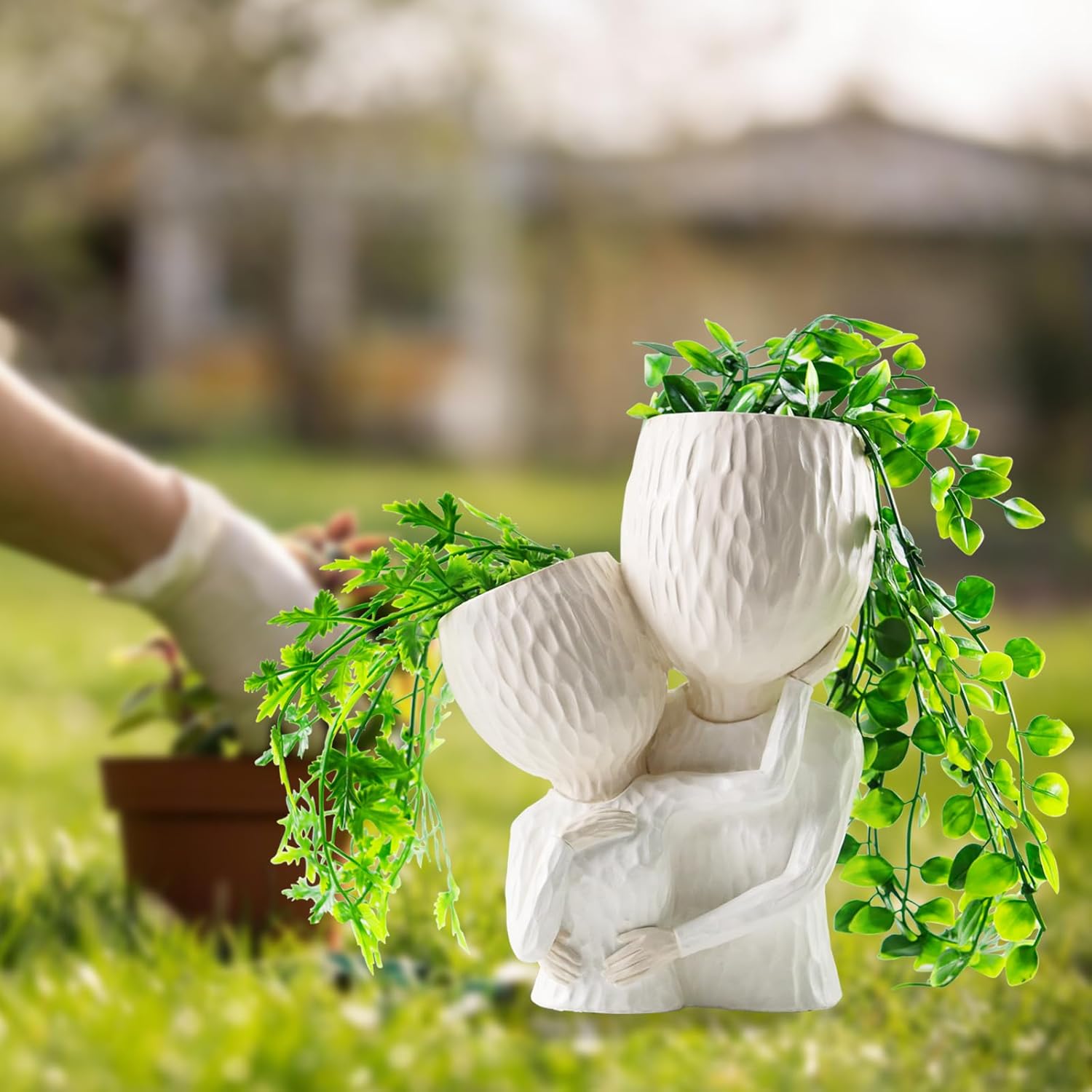 Macetero de cabeza para plantas de interior, macetas de cara para exteriores, accesorios para plantas de exterior, macetas suculentas con agujero de