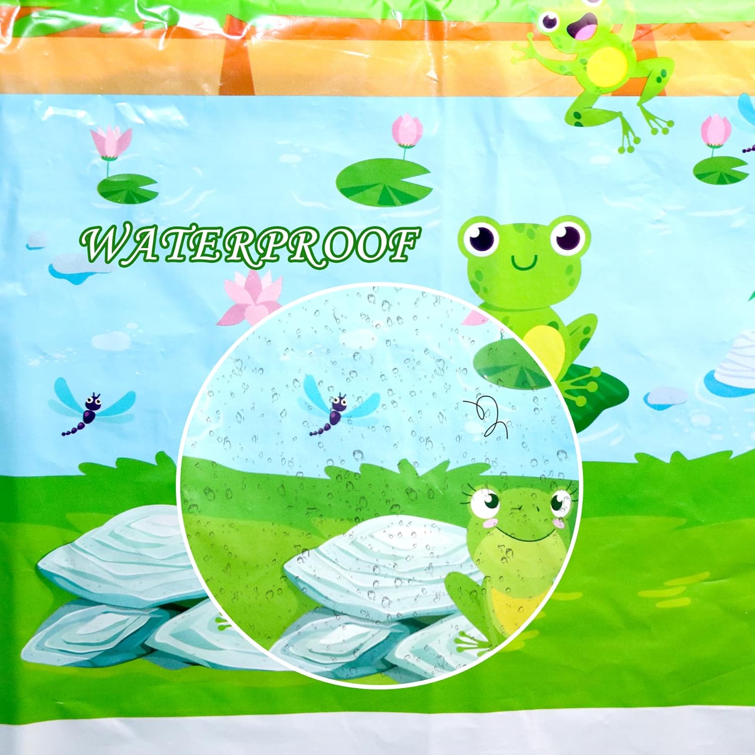 KEFAN Paquete de 4 manteles de rana para decoración de fiesta, manteles verdes para fiesta de cumpleaños, decoración de mesa rectangular, baby