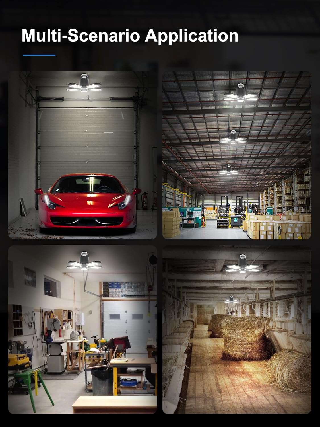 SEOBIOG Paquete de 2 bombillas LED de luz de garaje atornilladas para tienda, ultra brillante de 180 W, 18000 lúmenes, 6500 K con 5+1 paneles