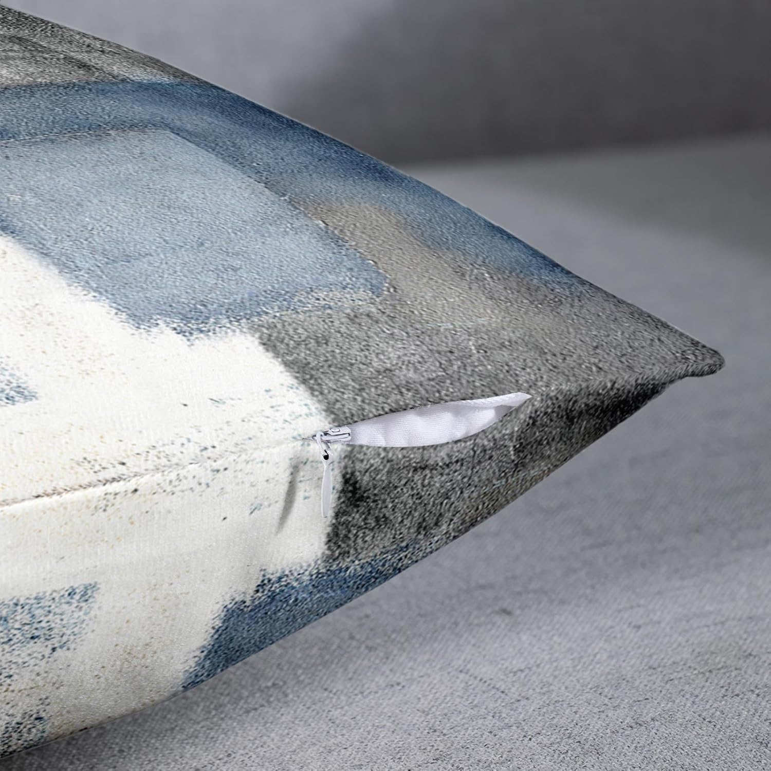Emvency Juego de 2 fundas de almohada modernas con pintura abstracta azul, blanca y gris, decorativas, para sofá, decoración del hogar, fundas de