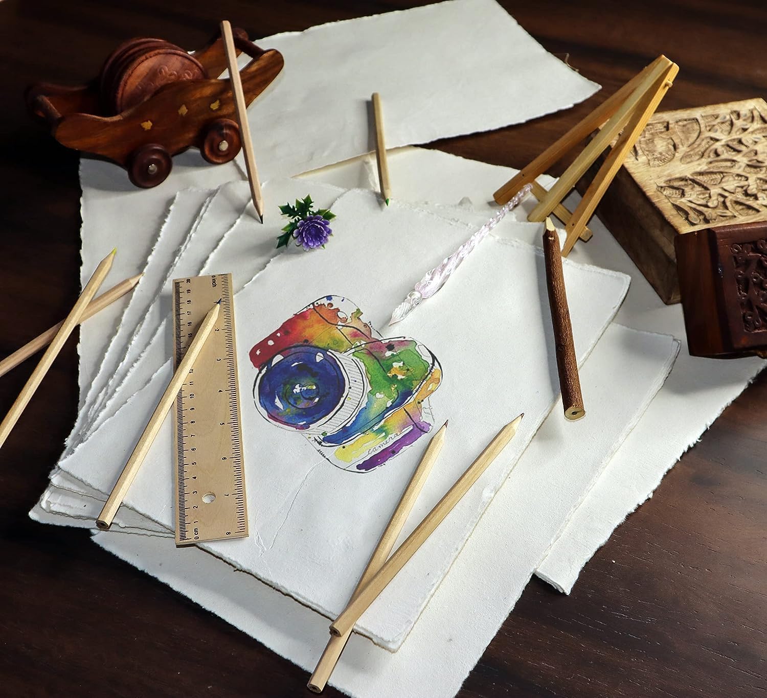 Papel de acuarela  Papel de acuarela de arte mixto  5.29 ozm de grosor con borde deckle de algodón virgen hecho a mano (9.5 x 6.5 pulgadas, blanco)