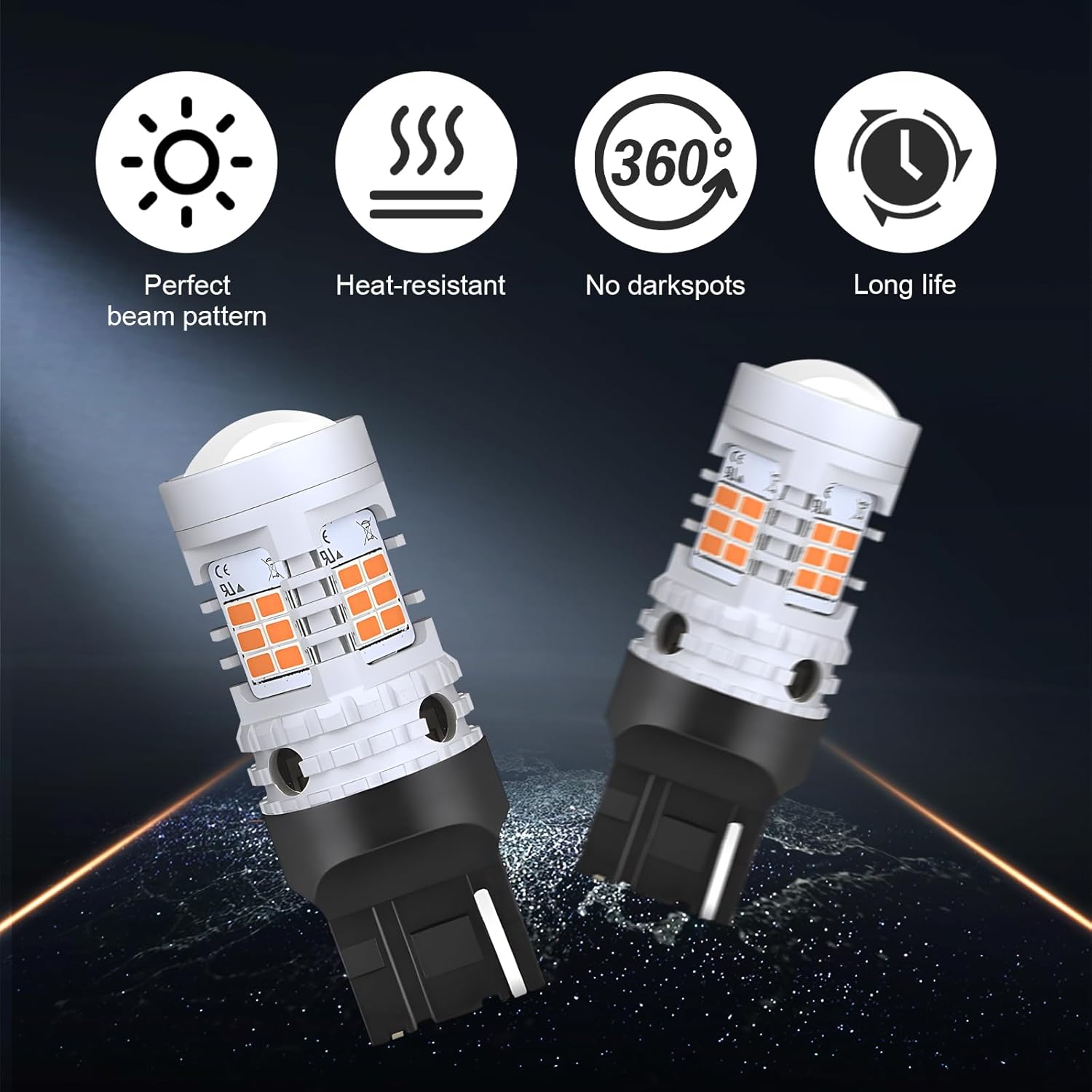 dawfall Pack-2 Car 7440 LED Bulb, 3020-26SMD 360 Degree Uniformly Emitting High-brightness Turn Signal Driving Light, with Condenser Lens Alloy