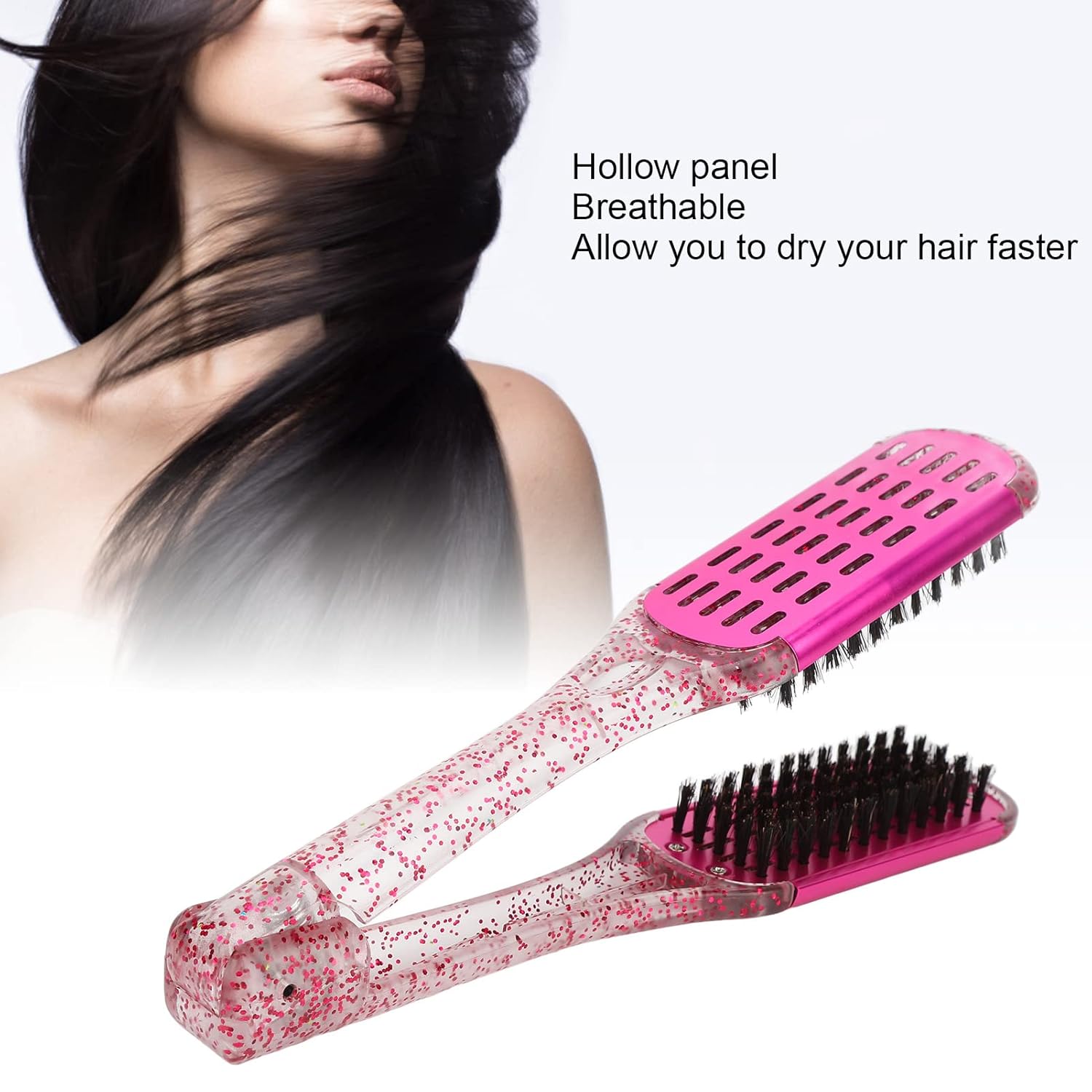 Férula para alisar el cabello, peine de pelo suave de doble cara enderezadora de pelo abrazadera cepillo herramienta de peinado rojo rosa