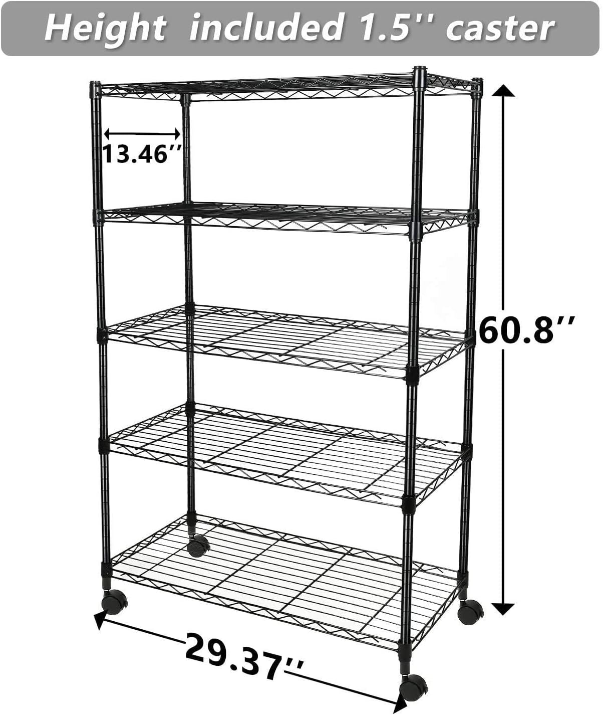 Estantería resistente de 5 estantes, capacidad de 1250 libras, 29.92 pulgadas de profundidad x 13.98 pulgadas de ancho x 62.99 pulgadas de alto, 5