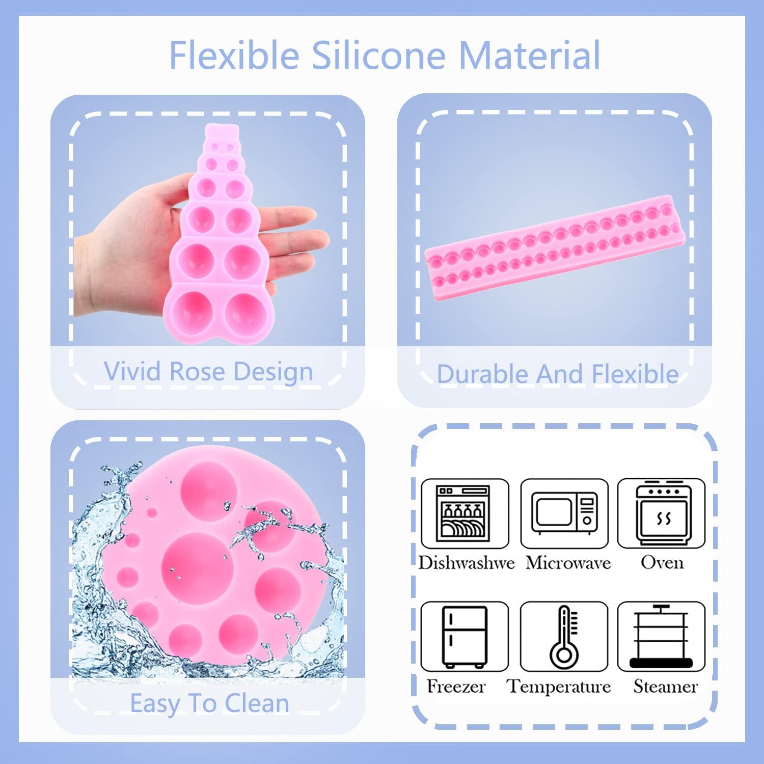 Mujiang Molde de perlas 3D para fondant, bolas de perlas semiesferas, moldes de silicona para chocolate, burbujas de perlas, moldes de caramelo para