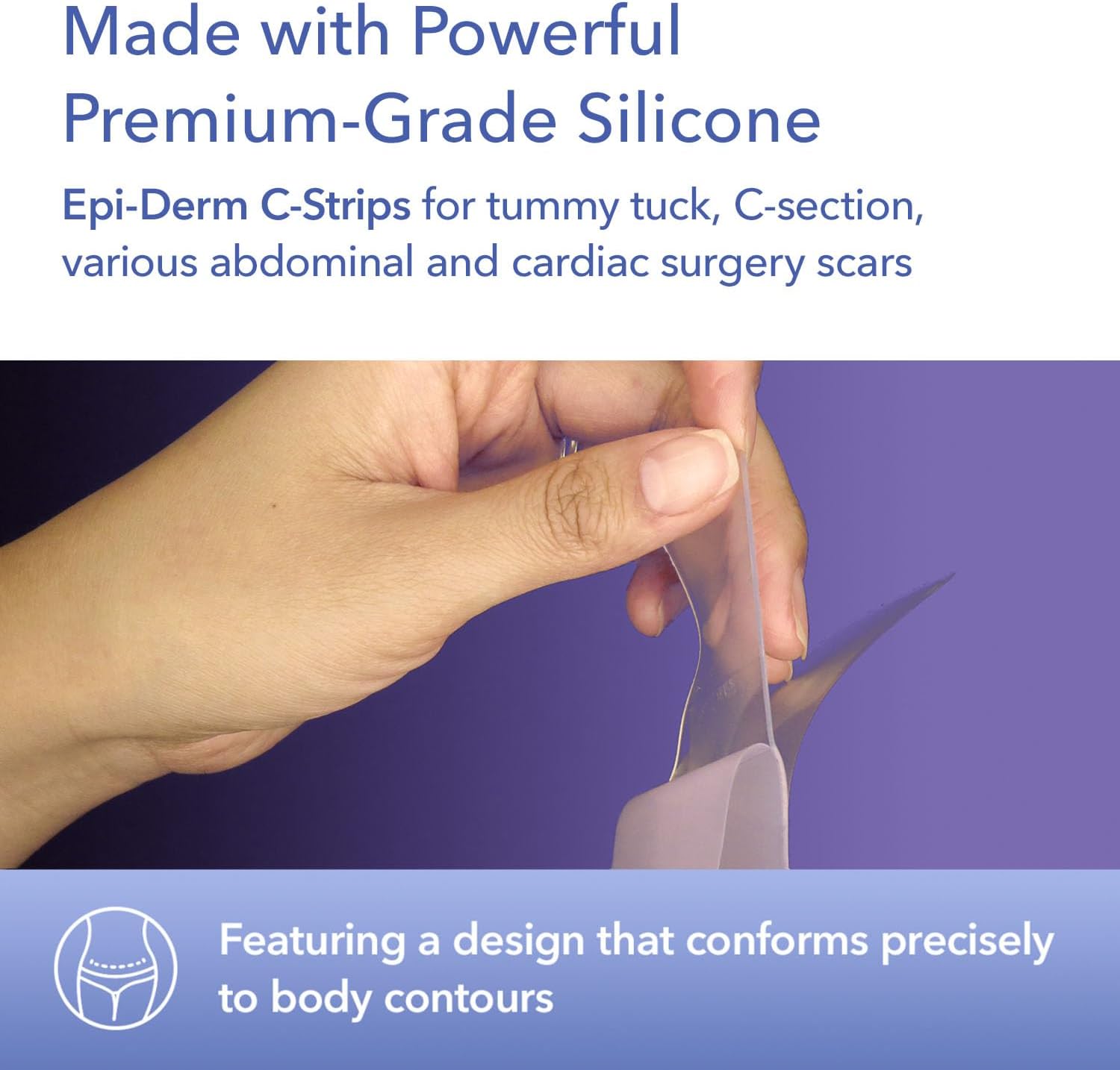 Epi-Derm C-Strips, láminas de gel de silicona para cicatrices, ideal para cesáreas, abdominoplastia, histerectomía y cicatrices de cirugía cardíaca,