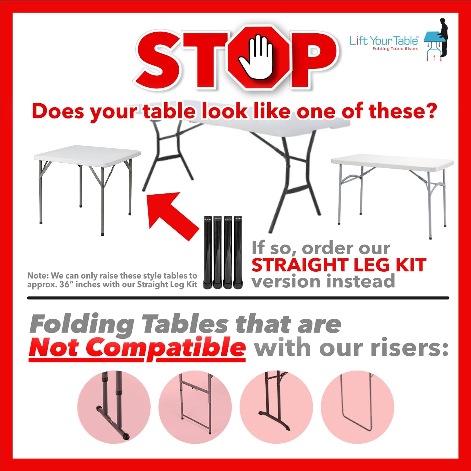 Lift Your Table Elevadores de mesa plegables, fabricados en los Estados Unidos, kit de escritorio de pie, extensiones de mesa plegables de patas