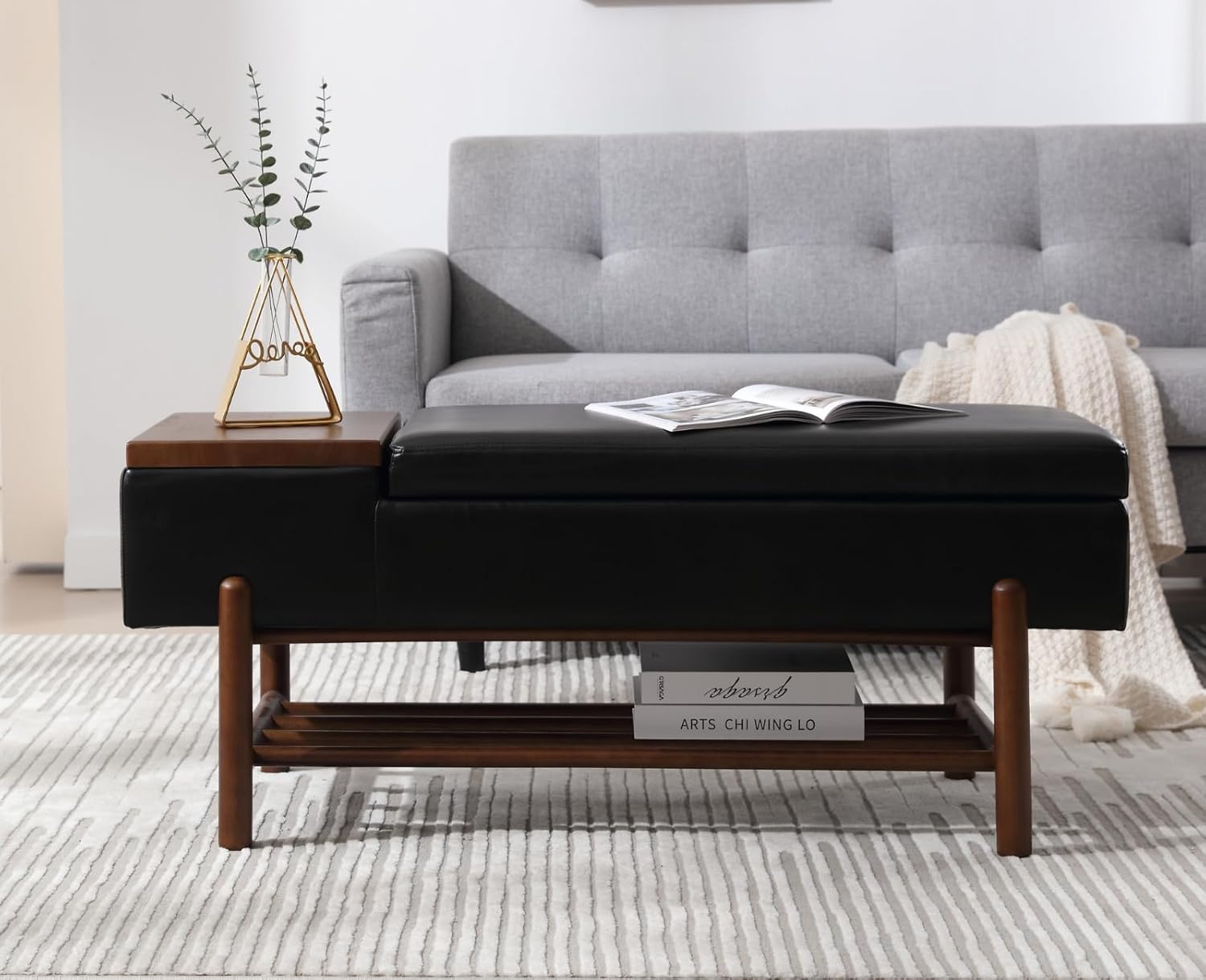 EALSON Banco de almacenamiento moderno para dormitorio, extremo de la cama, banco otomano de cuero con almacenamiento, banco de entrada tapizado con