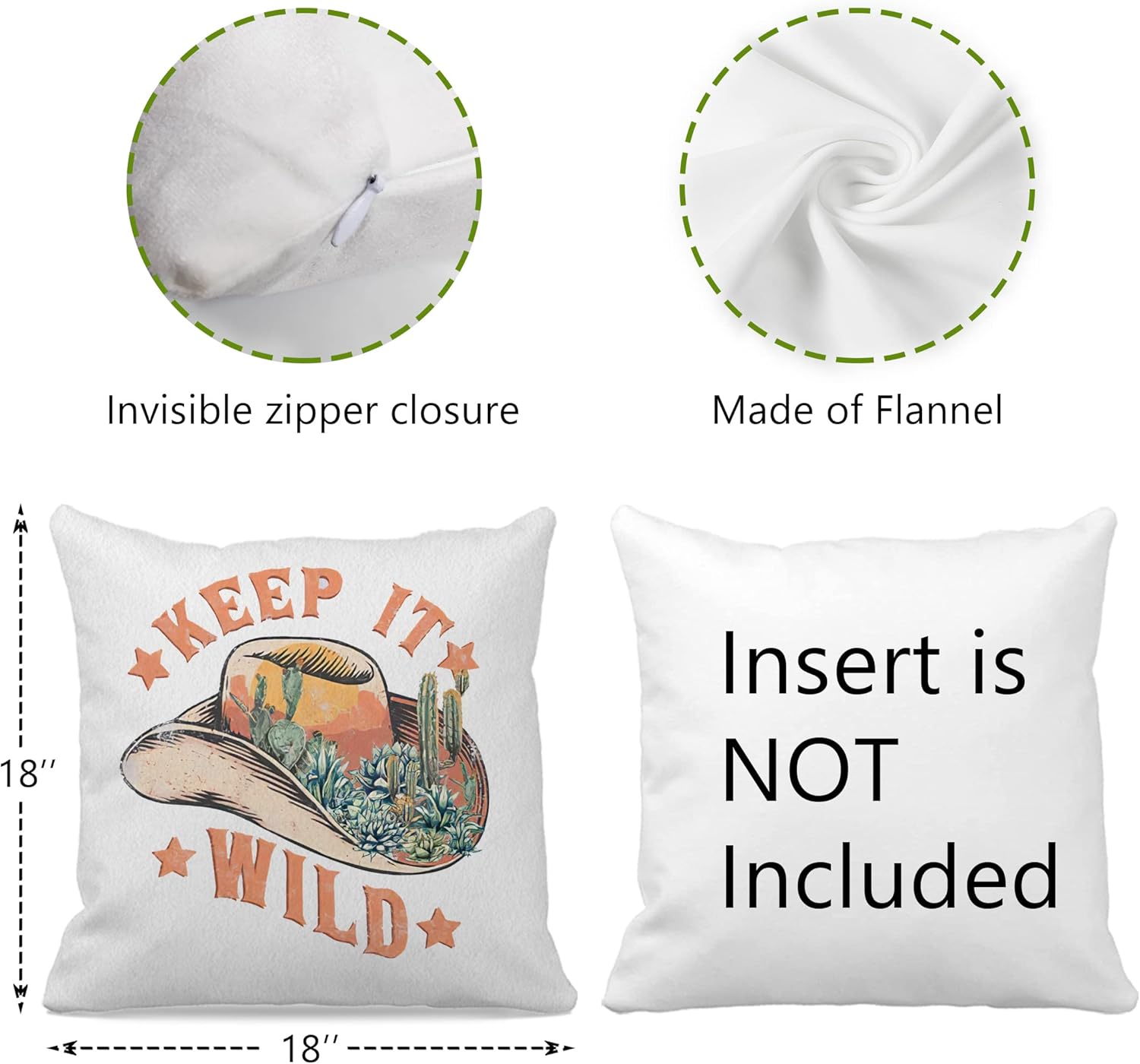 Funda de almohada con diseño de sombrero de vaquero de cactus de 18 x 18 pulgadas, funda de cojín decorativa con estampado bohemio occidental para