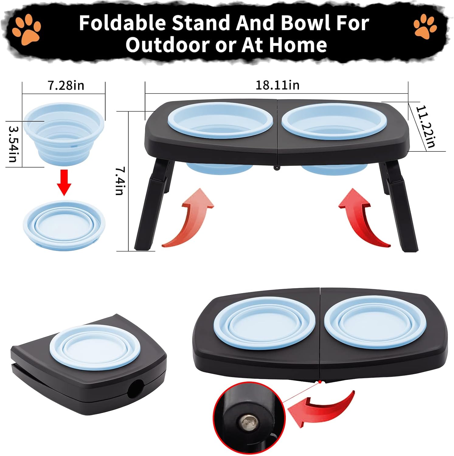 SIMMOUDE Cuencos elevados para perros grandes y medianos para mascotas, plegables, 2 cuencos elevados para alimentos y agua con soporte, 3 alturas