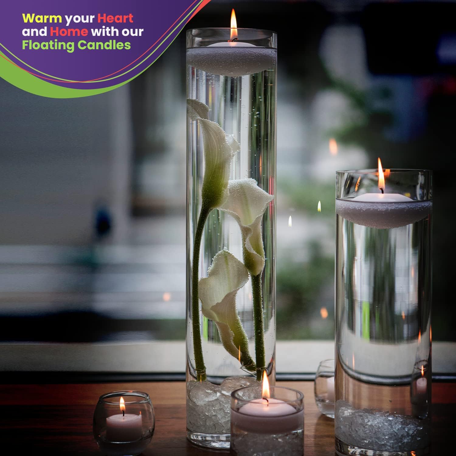 Velas flotantes para centros de mesa, paquete de 16 velas blancas sin perfume de larga duración (8 horas), velas flotantes blancas de 3 pulgadas de