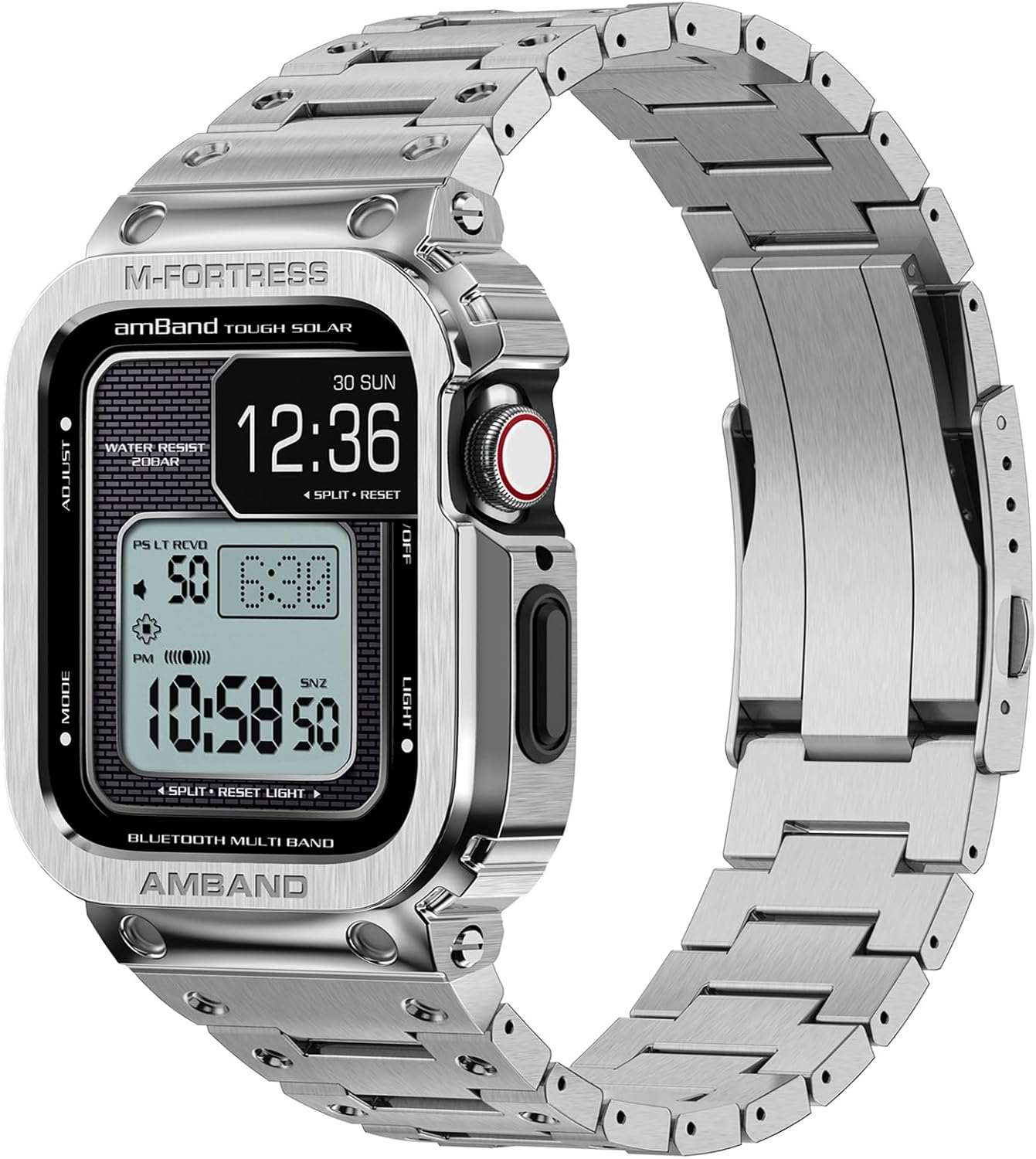 amBand – Funda resistente de acero inoxidable contra golpes compatible con Apple Watch Series 76SE54 de 1.57 pulgadas, 1.65 pulgadas, Moving