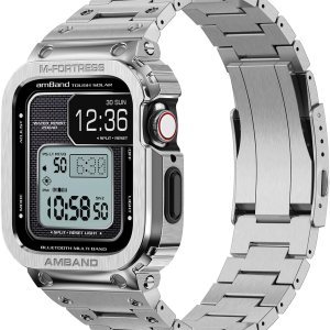 amBand – Funda resistente de acero inoxidable contra golpes compatible con Apple Watch Series 76SE54 de 1.57 pulgadas, 1.65 pulgadas, Moving amBand – Funda resistente de acero inoxidable contra golpes compatible con Apple Watch Series 76SE54 de 1.57 pulgadas, 1.65 pulgadas, Moving