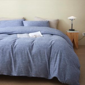 Juego de funda de edredón de algodón y lino lavado a la piedra, juego de funda de edredón de 3 piezas, transpirable y agradable al tacto (azul Juego de funda de edredón de algodón y lino lavado a la piedra, juego de funda de edredón de 3 piezas, transpirable y agradable al tacto (azul