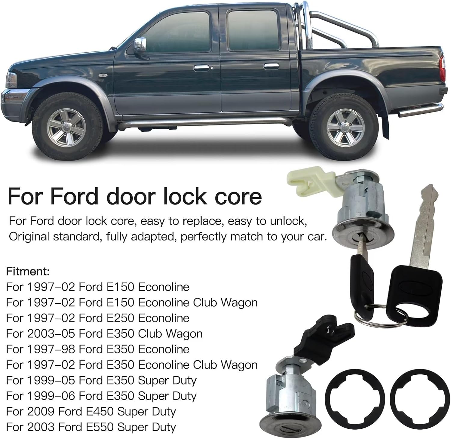 DL140T, DL111 Cerradura de puerta Cilindros y 2llaves XL2Z7821990AC, F87Z7821990BA Reemplazo para 1995-02 Mazda B4000 Truck