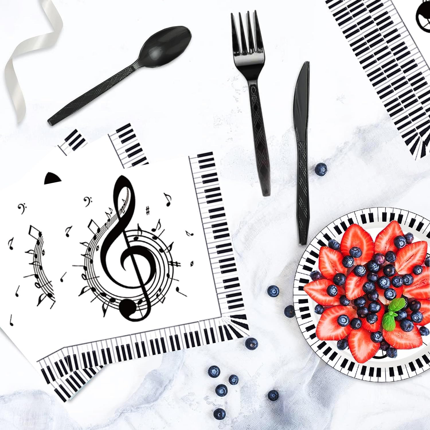 175Pcs Music Party Supplies Musical Notes Party Tableware Set 9″& 7″Musical Notes Paper Plates Napkins Cups Knives Forks Spoons for Music Notes