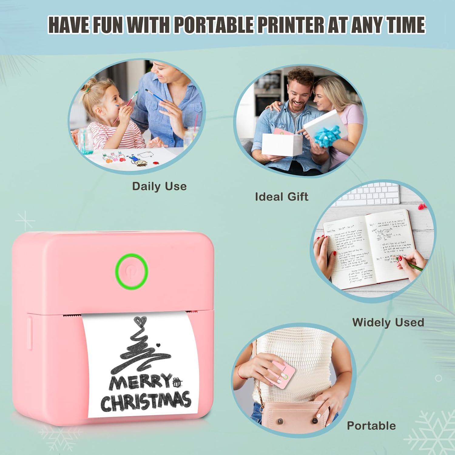 Mini impresora Bluetooth de bolsillo, impresora térmica portátil con 10 rollos de papel para diarioálbum de recortes de