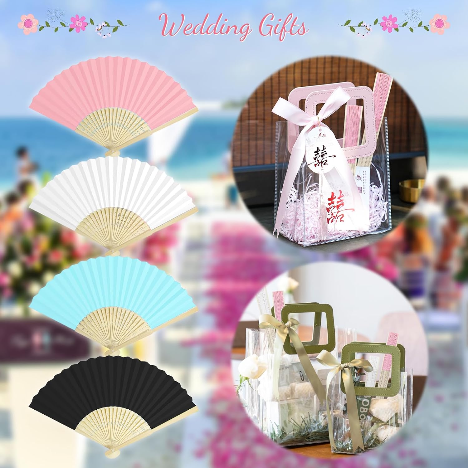Paquete de 10 ventiladores plegables de bambú blanco, ventilador de mano, ventilador plegable de papel para fiesta de boda y decoración del hogar