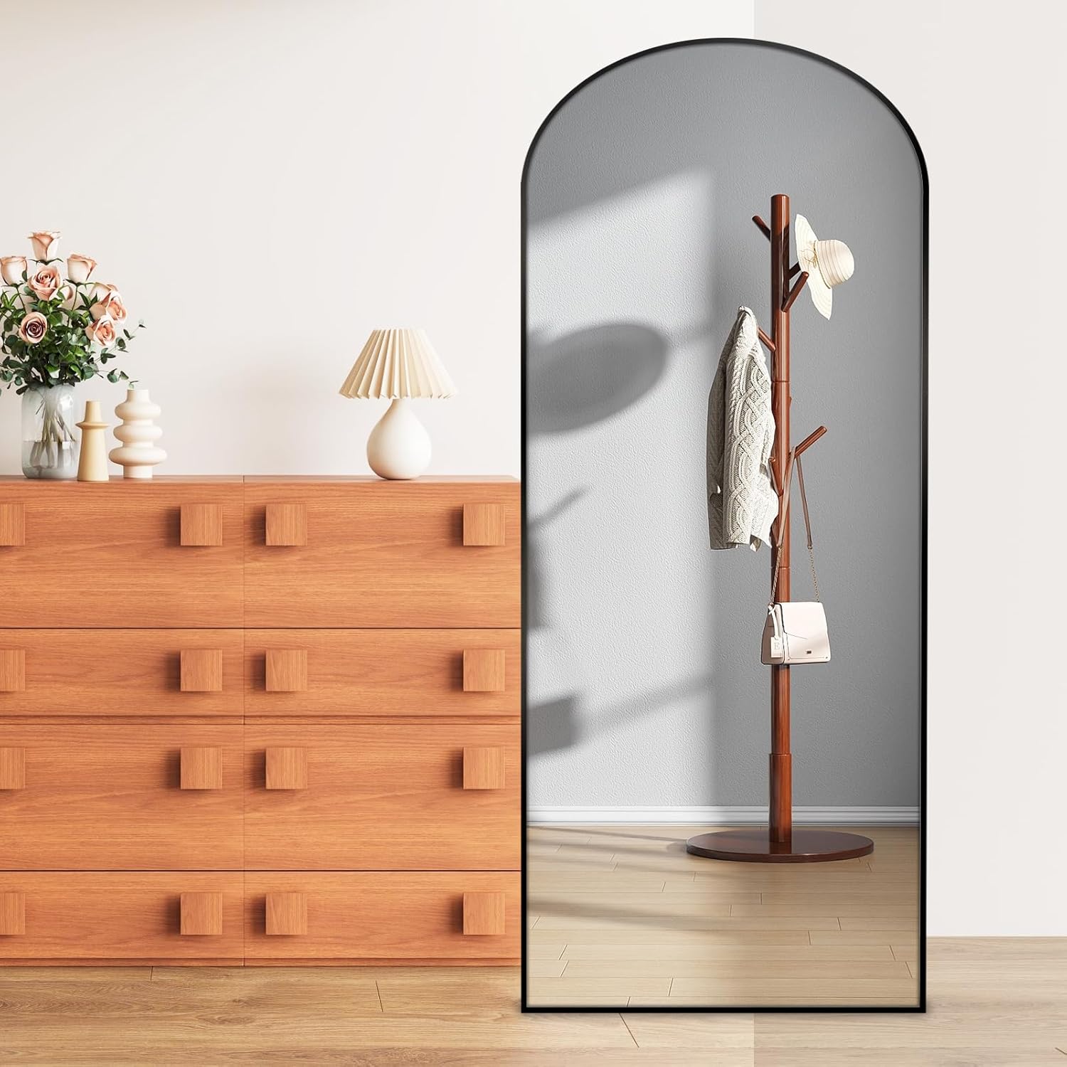 GETOVIN Espejo de longitud completa de 65 x 22 pulgadas, espejo grande de suelo con soporte de pared, espejo de cuerpo completo, espejo de pie,