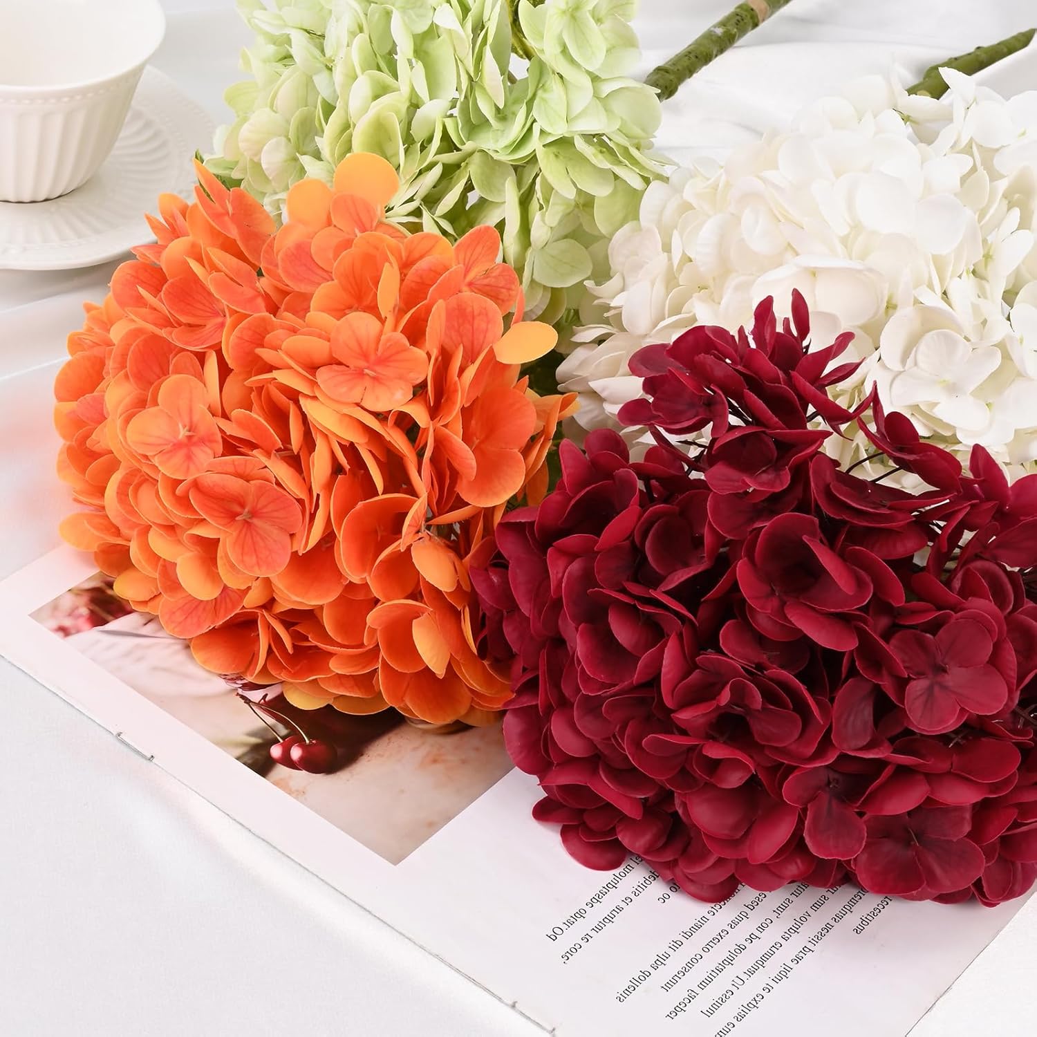Waipfaru 3 flores artificiales de hortensias de tacto real, flores de hortensias artificiales de 21 pulgadas, cabeza de flor completa de látex con