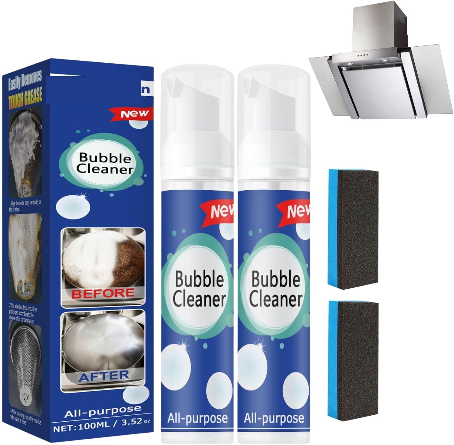 Limpiador de burbujas de 2 piezas, limpiador de manchas de aceite pesado espumoso, limpiador de burbujas multiusos, espray de limpieza profunda para