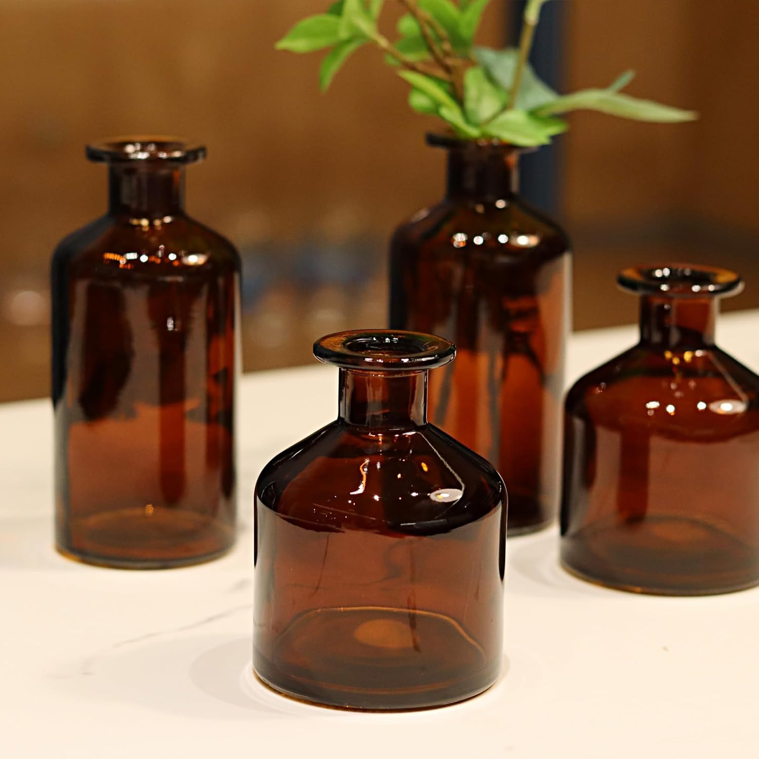 16 jarrones de vidrio ámbar para flores, pequeños jarrones para centros de mesa, mini jarrones de flores a granel para otoño, bodas, fiestas,