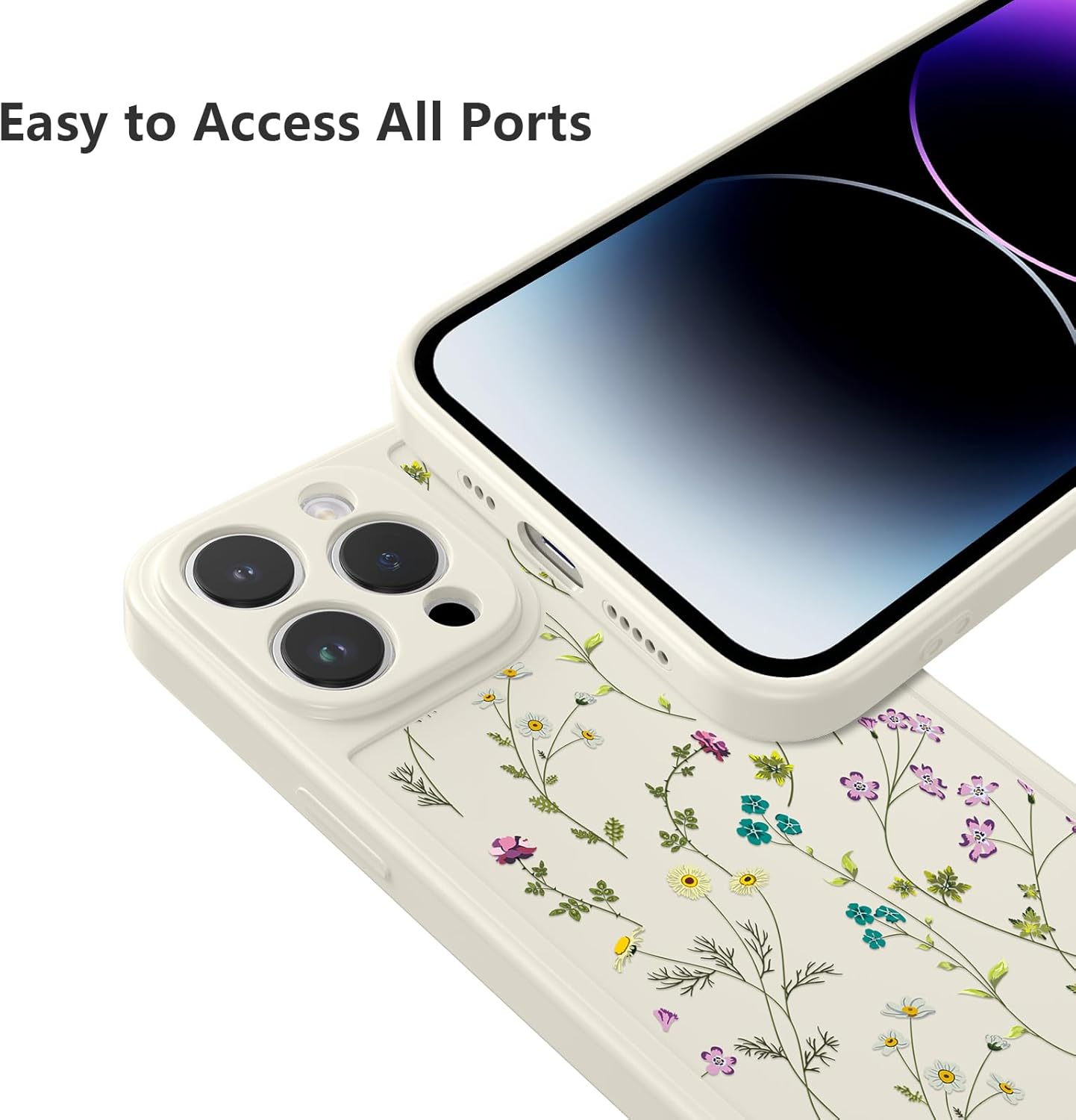 RALEAVO Funda floral para iPhone 15 Pro, diseño de ramas de flores, bonita funda para niñas y mujeres, delgada, de silicona suave, a prueba de